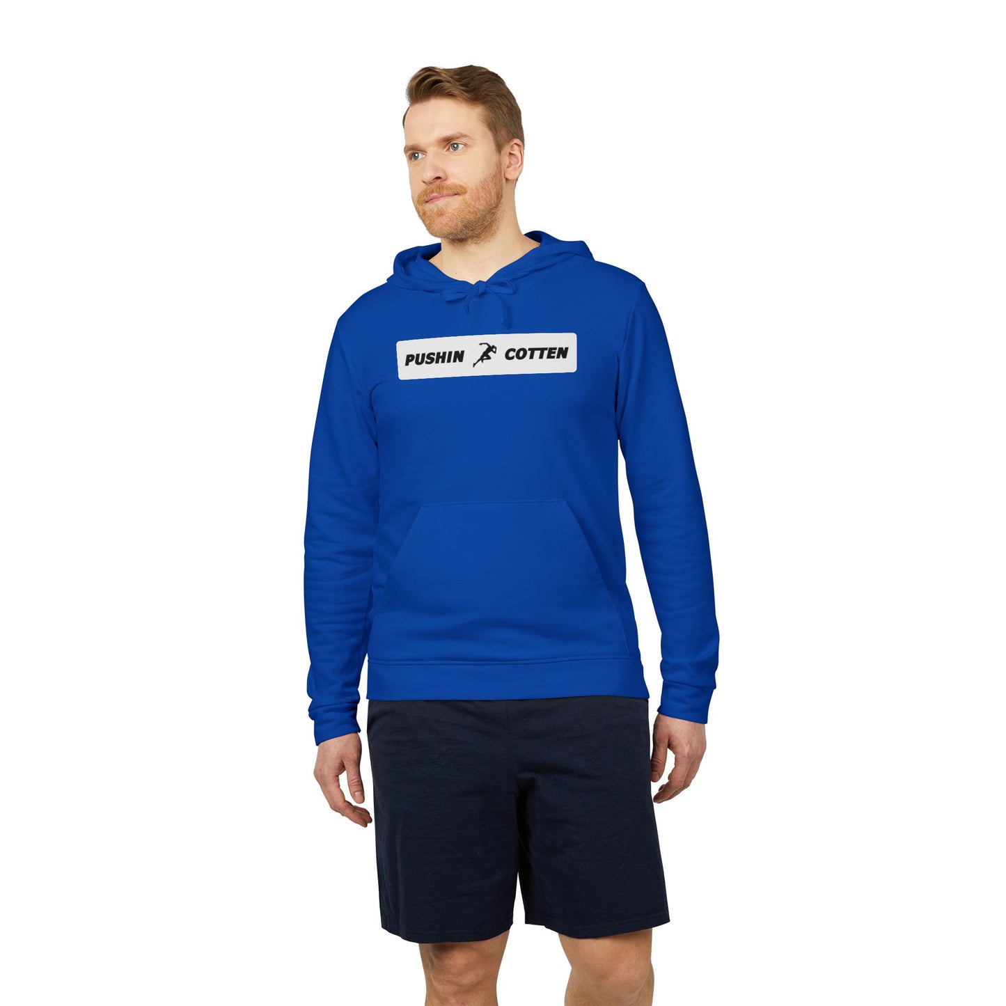 Fleece Hoodie - Pushin Cotten Tags Sports Runnin Man Logo, adidas Arm Logo