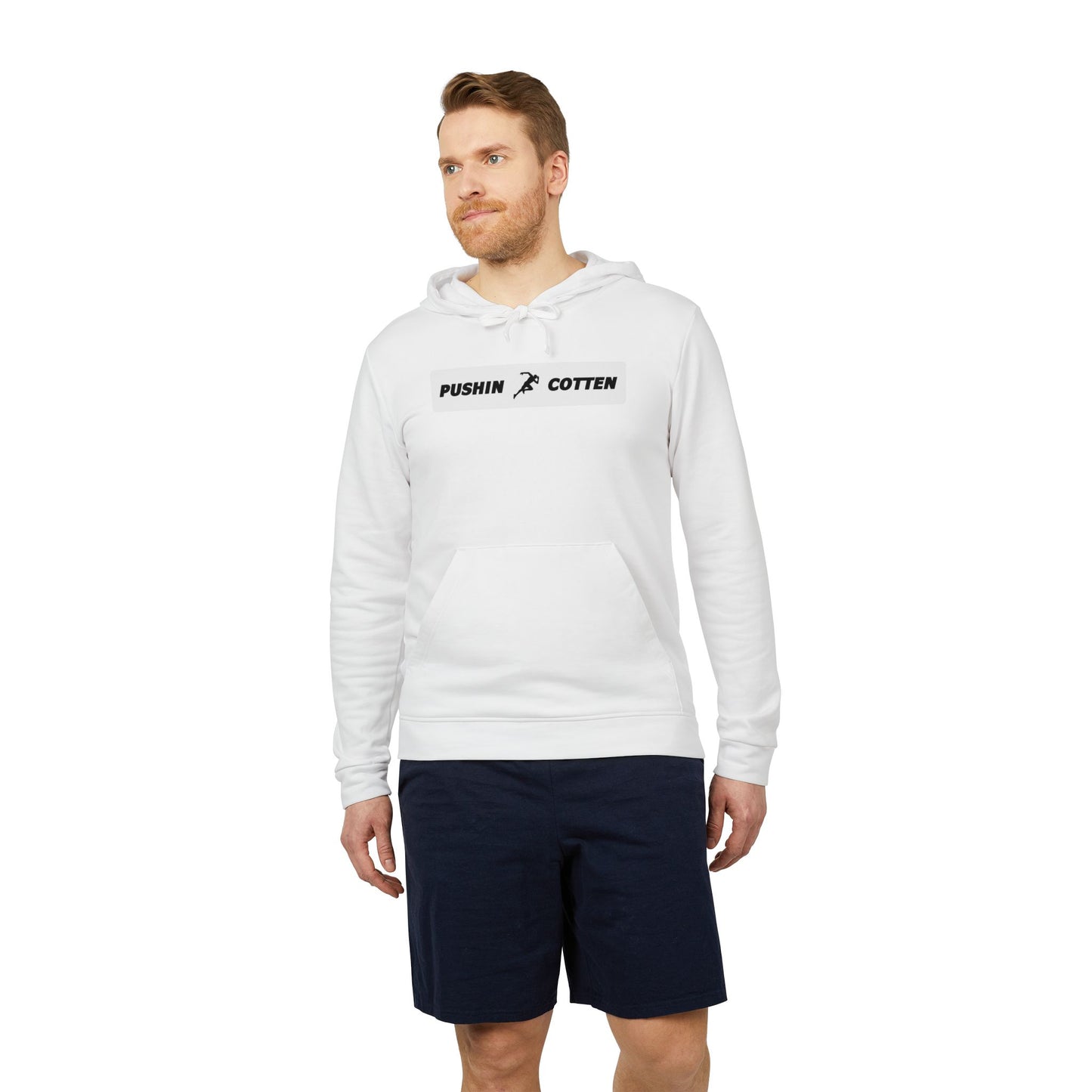 Fleece Hoodie - Pushin Cotten Tags Sports Runnin Man Logo, adidas Arm Logo