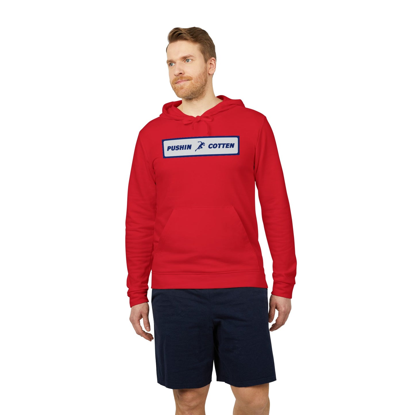 Fleece Hoodie - Pushin Cotten Tags Sports Runnin Man Logo, adidas Arm Logo