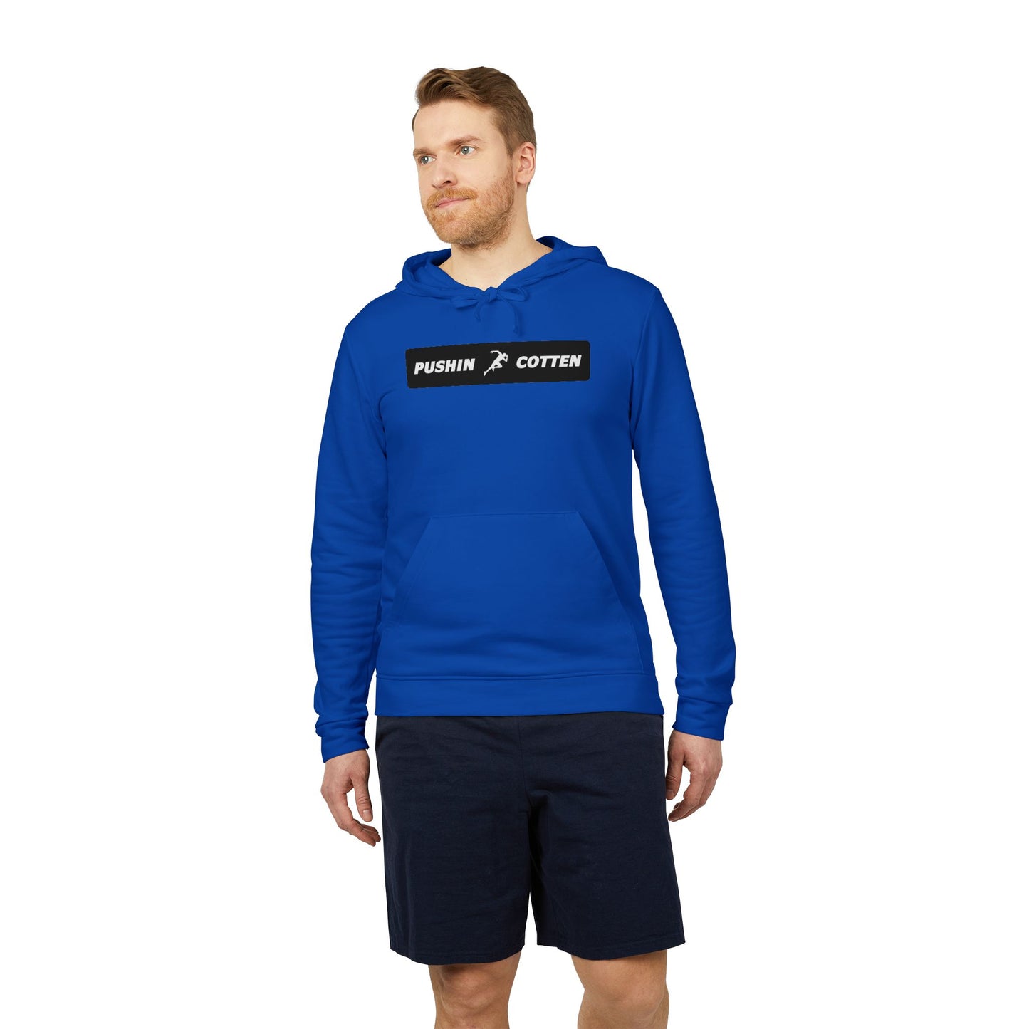 Fleece Hoodie - Pushin Cotten Tags Sports Runnin Man Logo, adidas Arm Logo