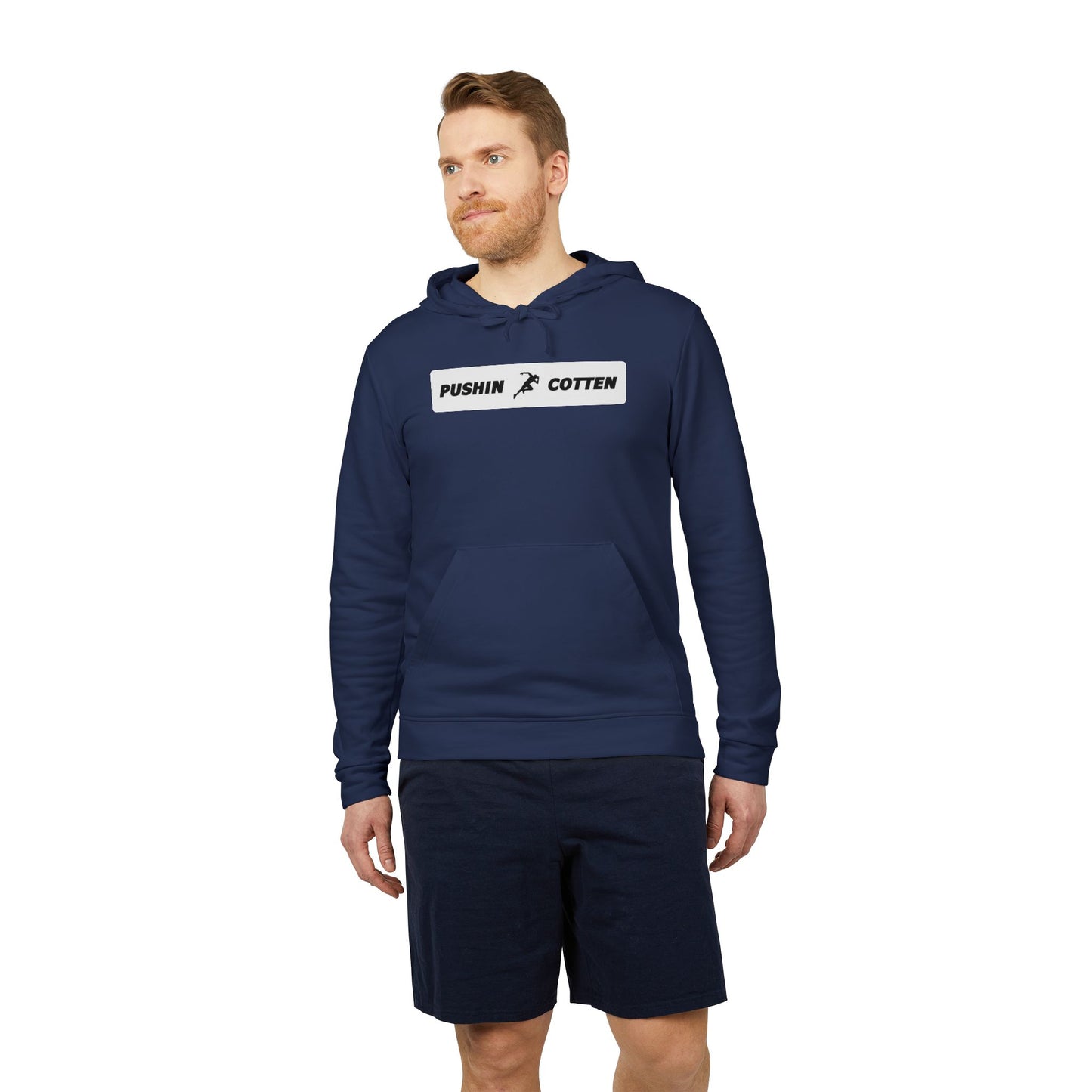 Fleece Hoodie - Pushin Cotten Tags Sports Runnin Man Logo, adidas Arm Logo