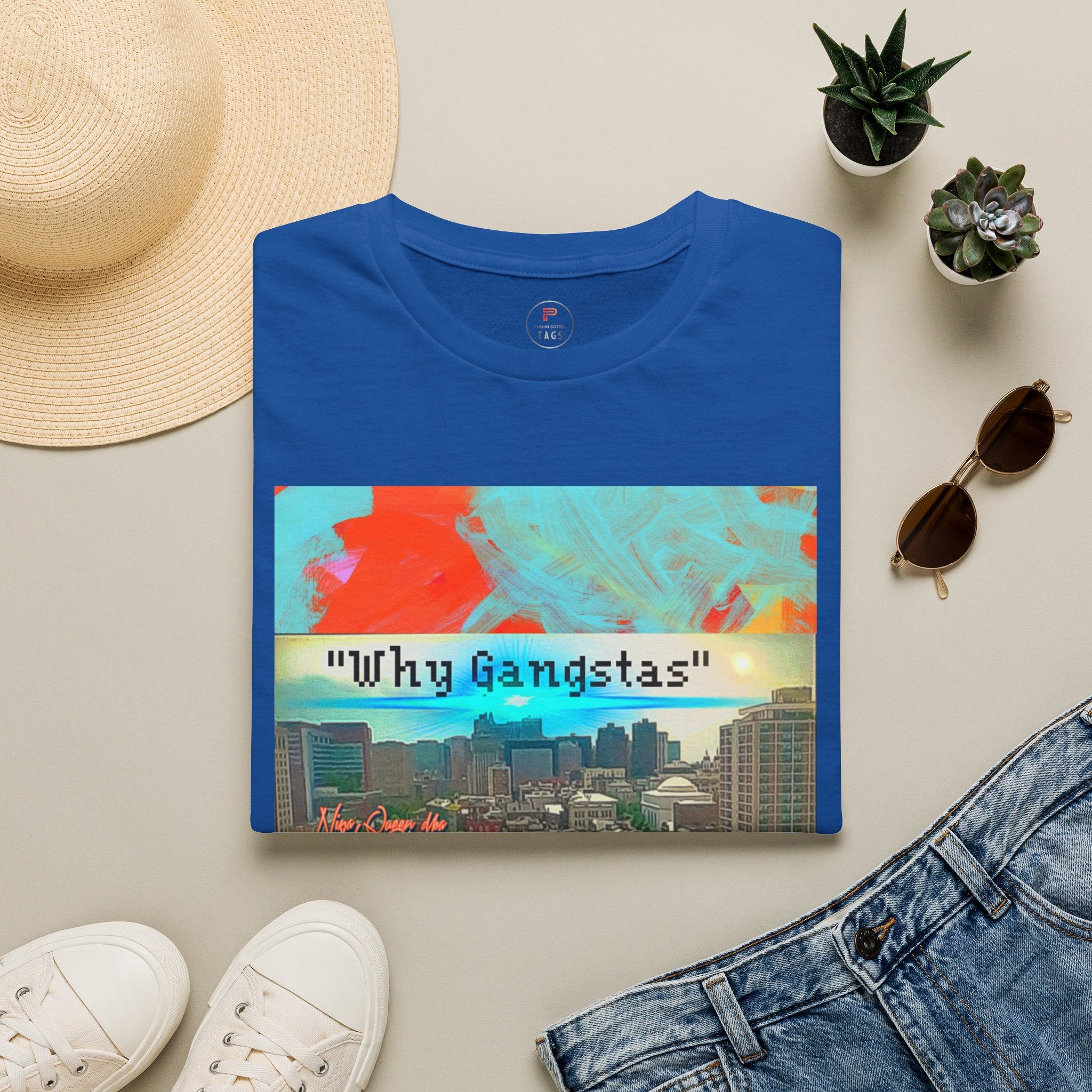 "Why Gangstas" Cityscape T-Shirt — Retro Colorful Streetwear Tee