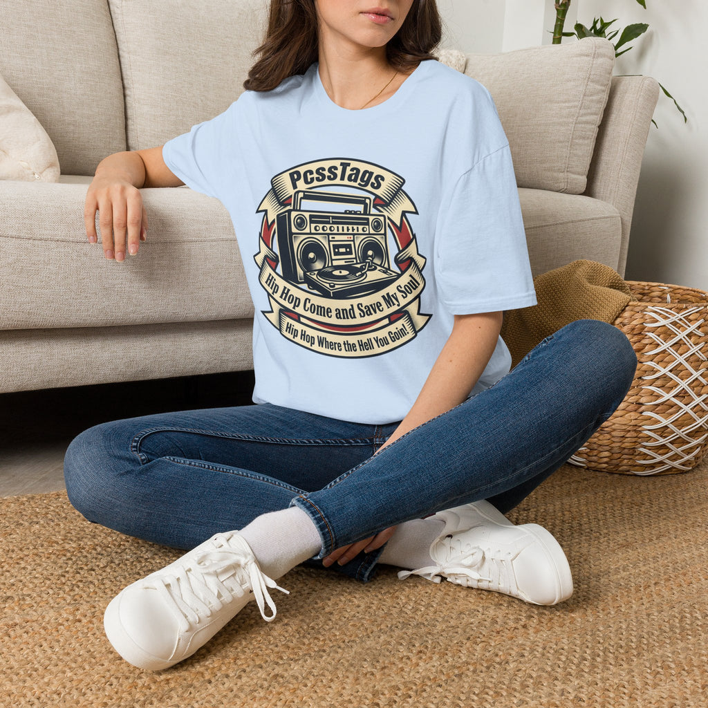 Retro Boombox T-Shirt — "PcssTags" Vintage Hip-Hop Graphic Tee