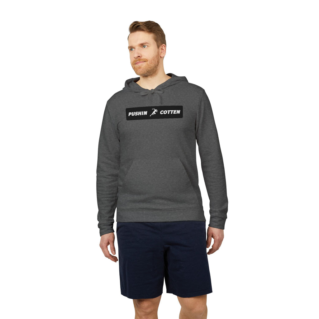 Fleece Hoodie - Pushin Cotten Tags Sports Runnin Man Logo, adidas Arm Logo