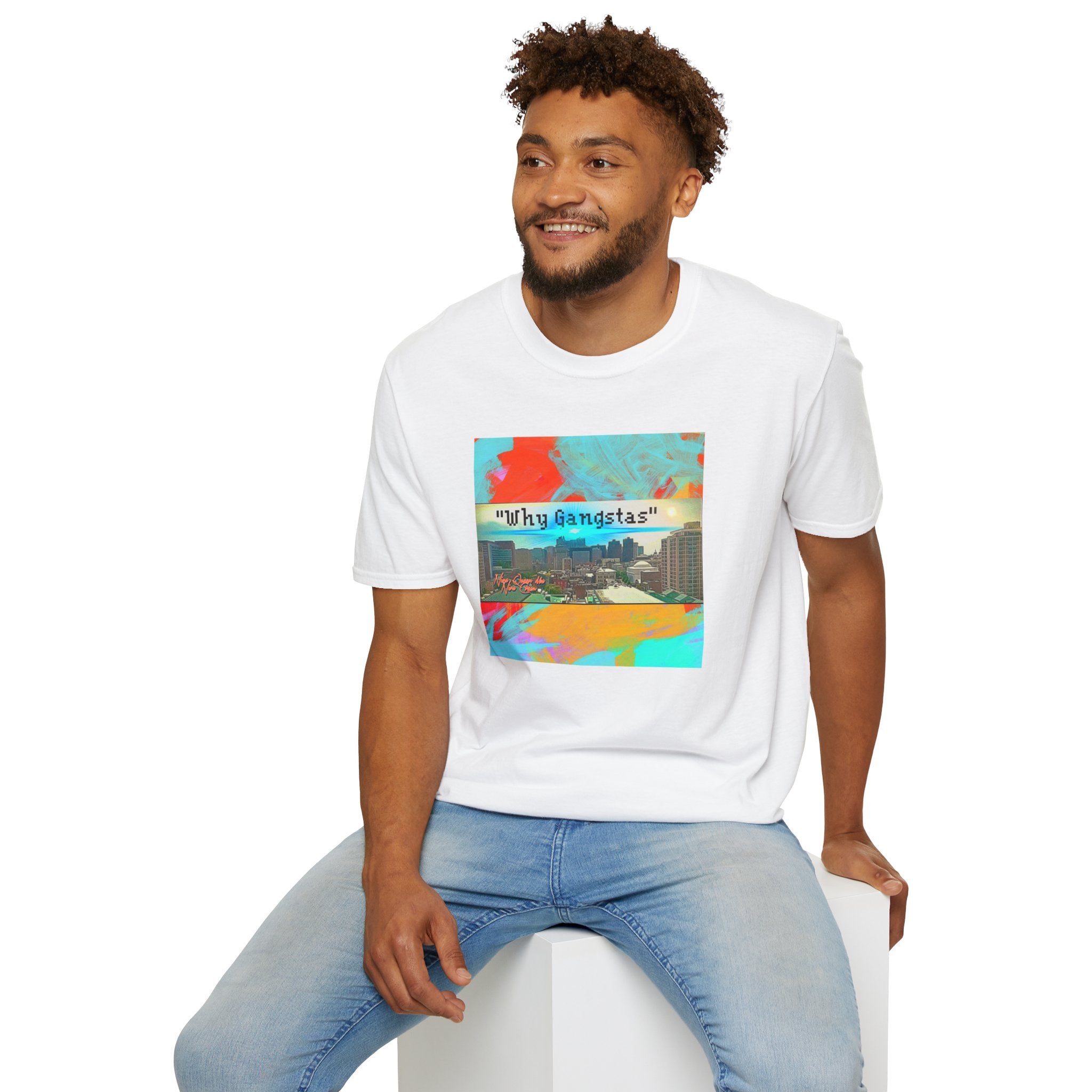 "Why Gangstas" Cityscape T-Shirt — Retro Colorful Streetwear Tee