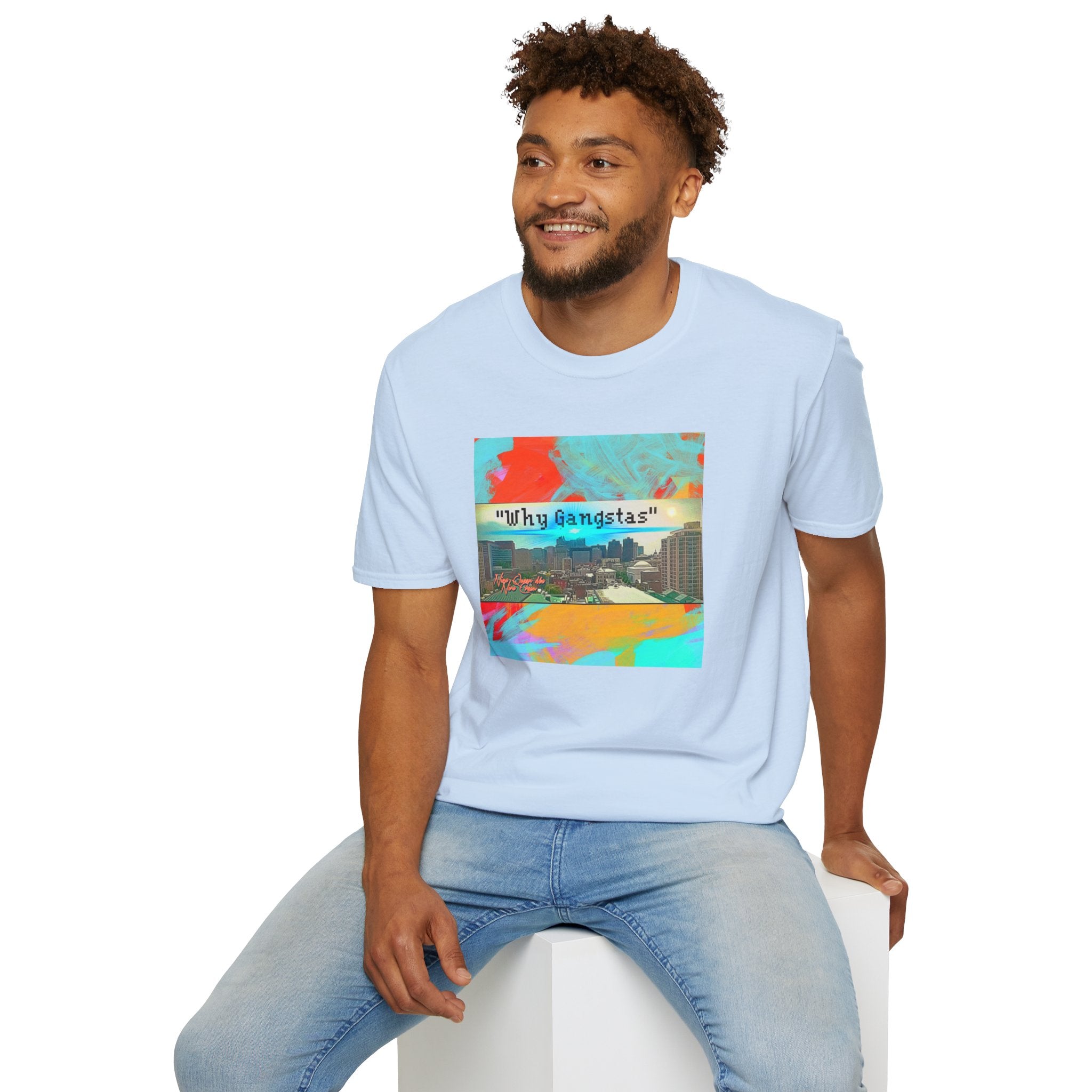 "Why Gangstas" Cityscape T-Shirt — Retro Colorful Streetwear Tee