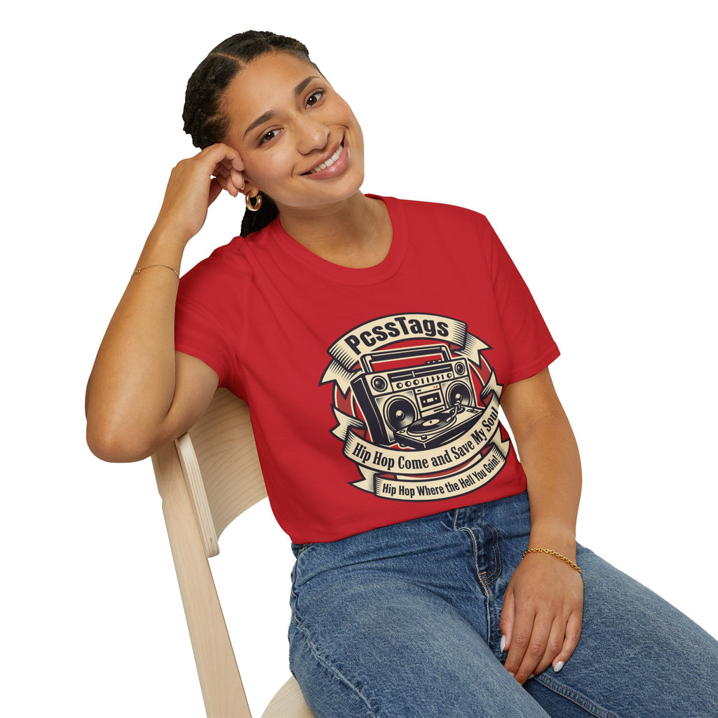 Retro Boombox T-Shirt — "PcssTags" Vintage Hip-Hop Graphic Tee