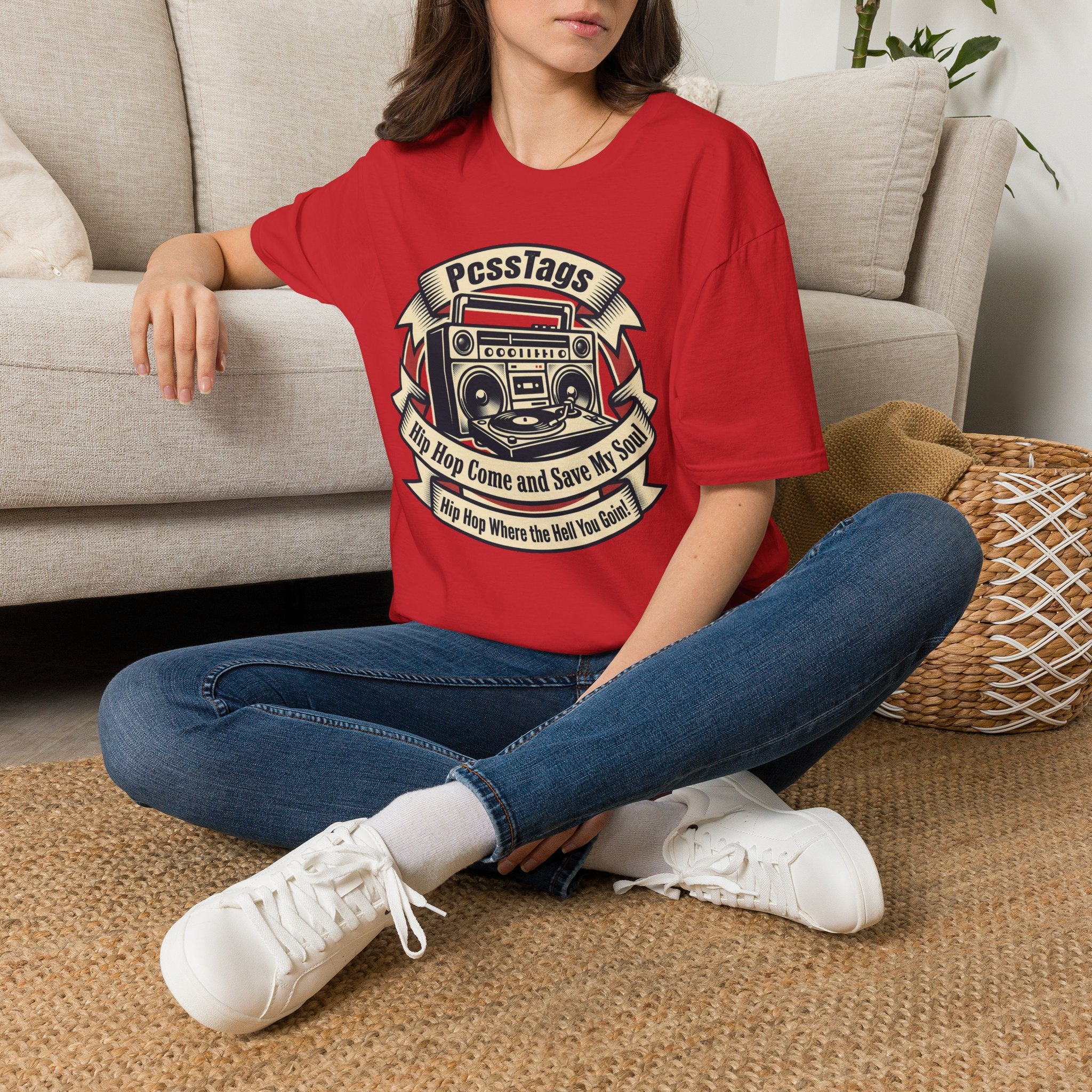 Retro Boombox T-Shirt — "PcssTags" Vintage Hip-Hop Graphic Tee