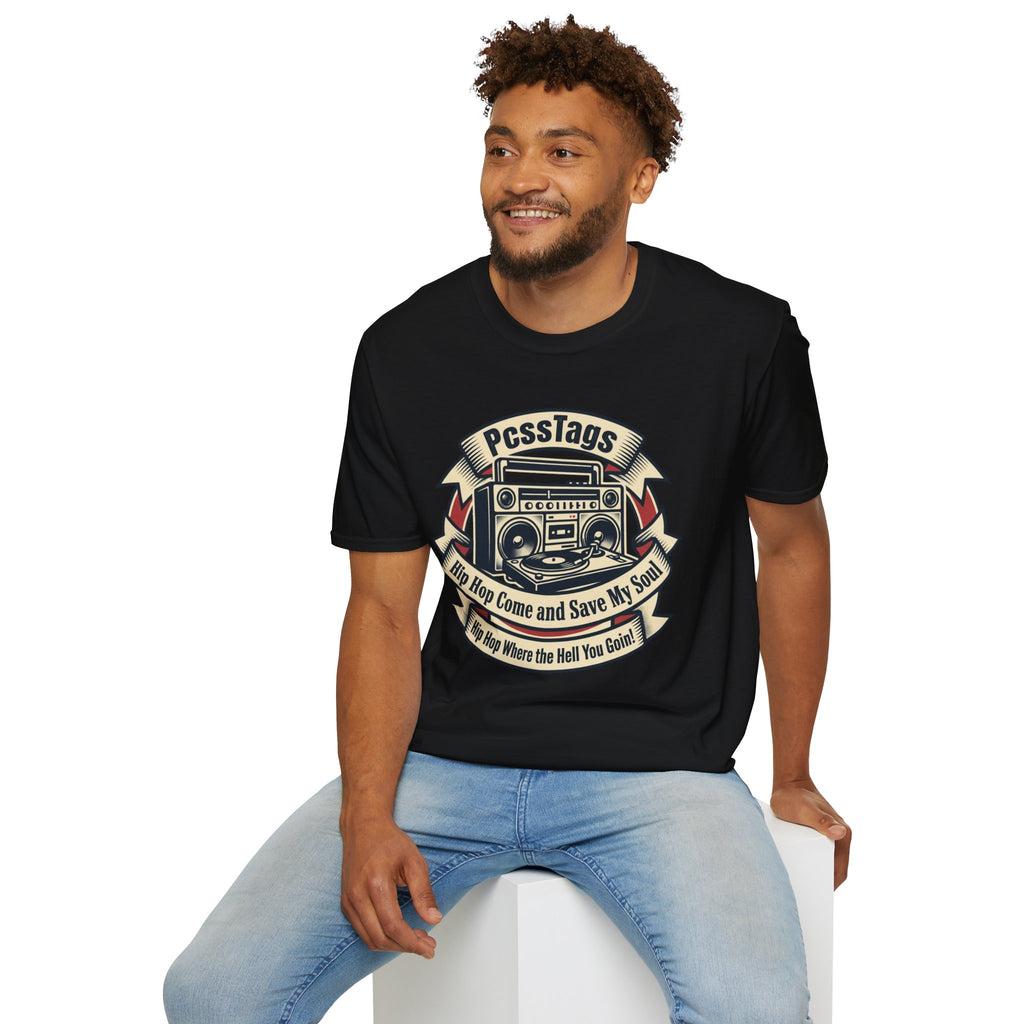 Retro Boombox T-Shirt — "PcssTags" Vintage Hip-Hop Graphic Tee