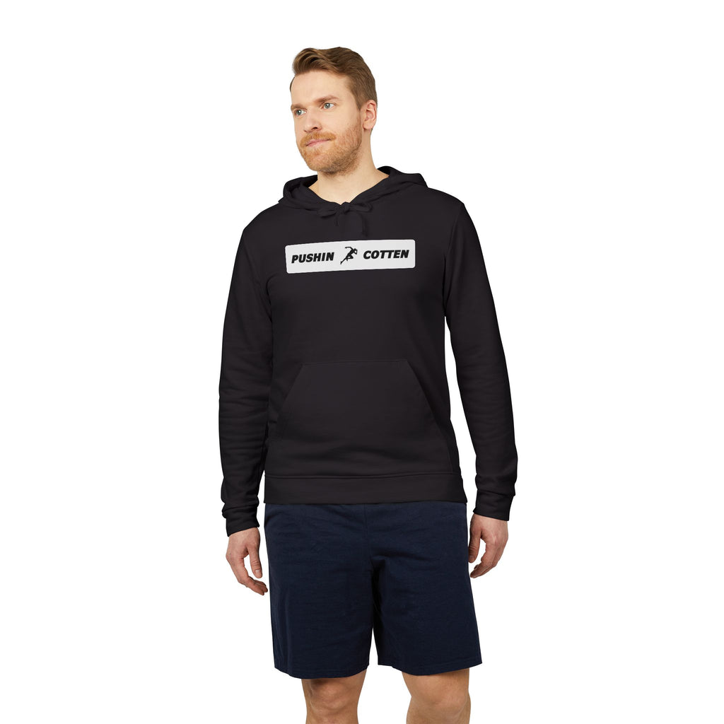Fleece Hoodie - Pushin Cotten Tags Sports Runnin Man Logo, adidas Arm Logo