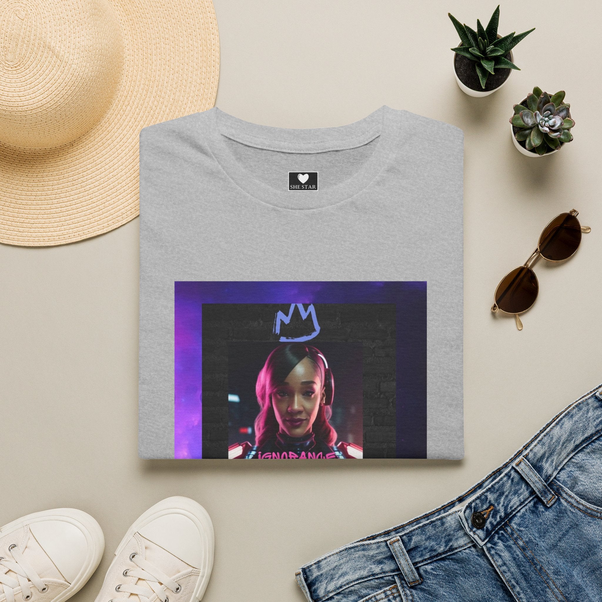 Queen Crown Photo Tee — Neon Portrait Graphic T-Shirt