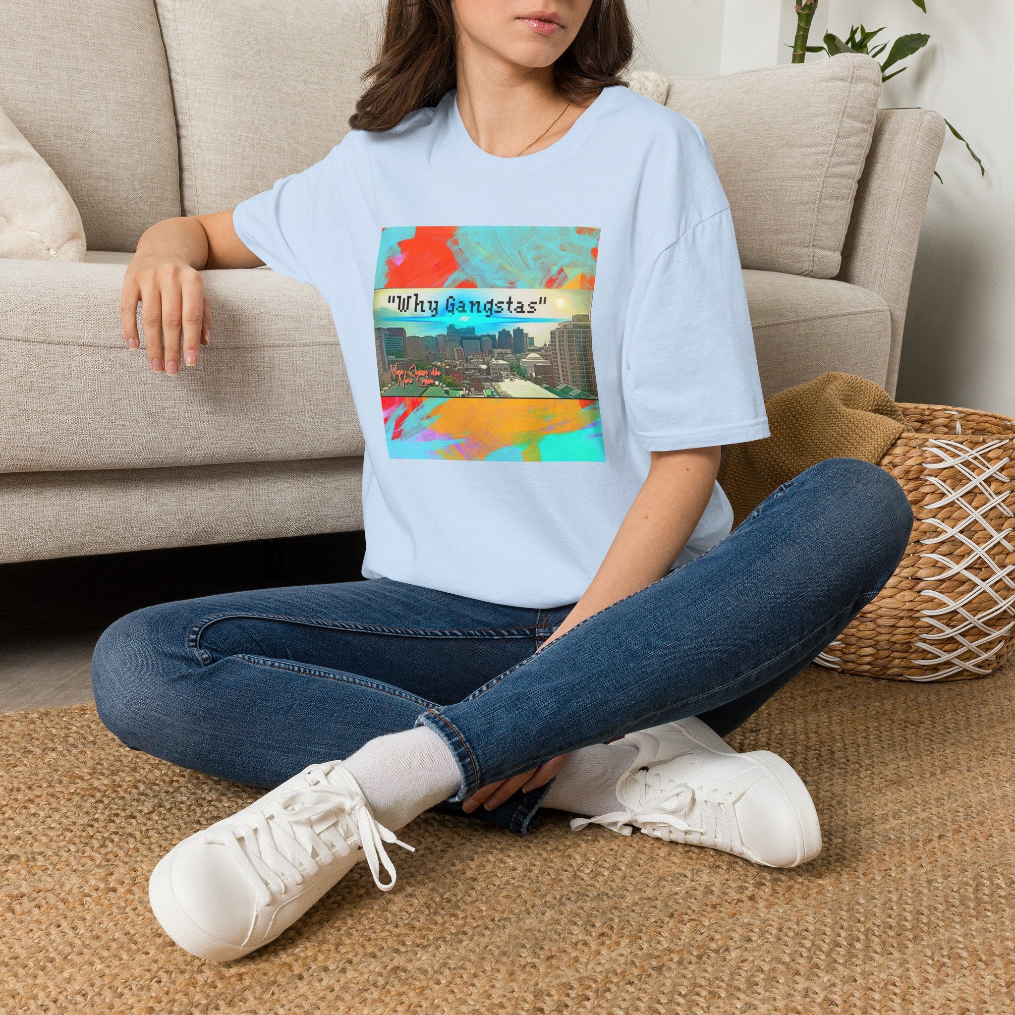 "Why Gangstas" Cityscape T-Shirt — Retro Colorful Streetwear Tee
