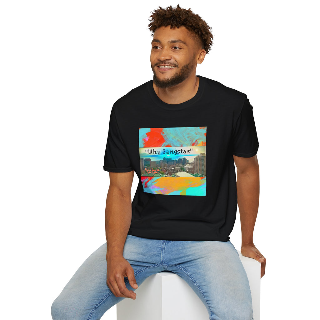 "Why Gangstas" Cityscape T-Shirt — Retro Colorful Streetwear Tee