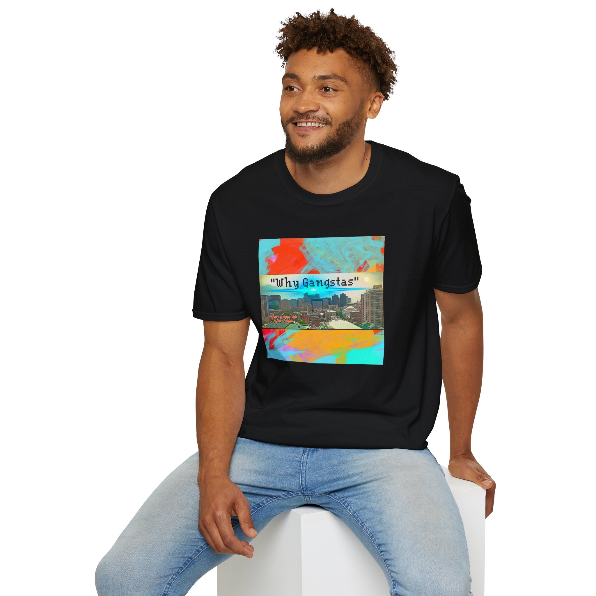 "Why Gangstas" Cityscape T-Shirt — Retro Colorful Streetwear Tee