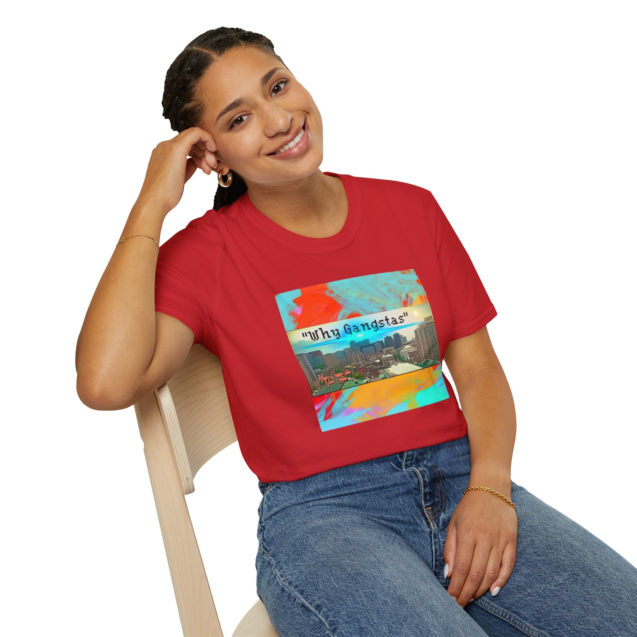 "Why Gangstas" Cityscape T-Shirt — Retro Colorful Streetwear Tee
