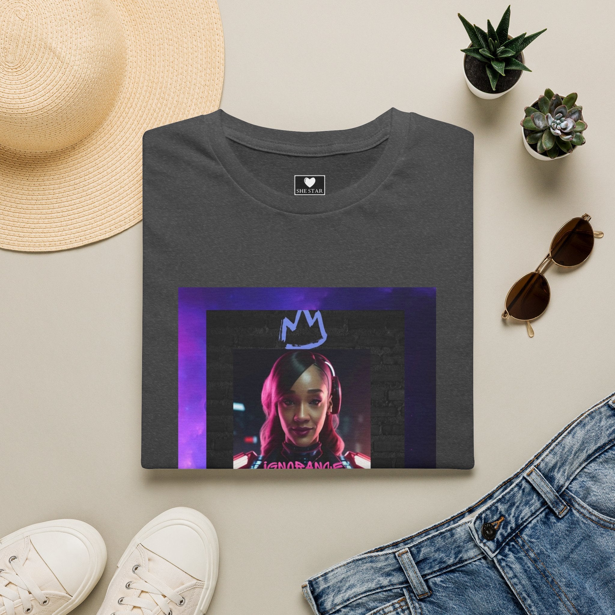 Queen Crown Photo Tee — Neon Portrait Graphic T-Shirt