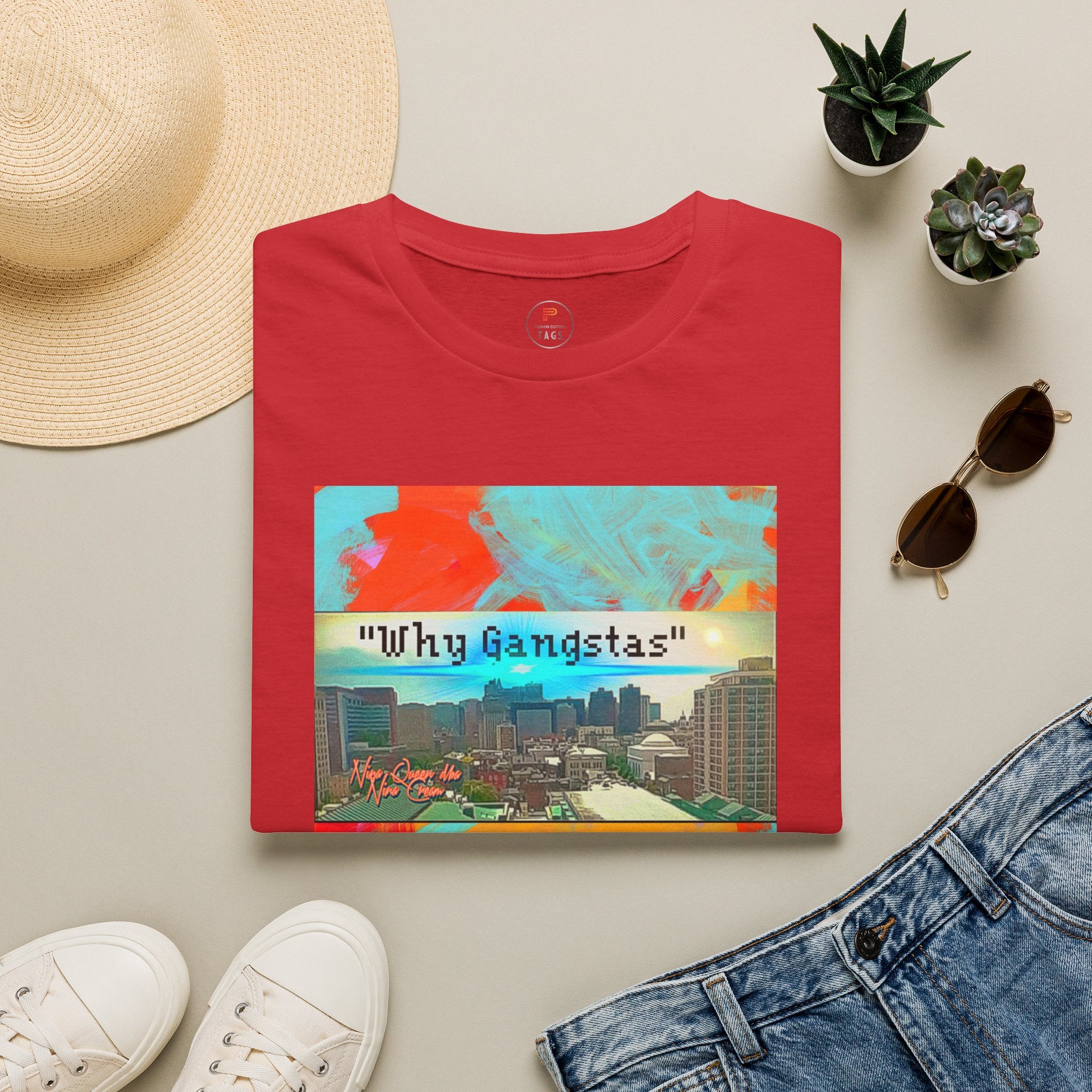 "Why Gangstas" Cityscape T-Shirt — Retro Colorful Streetwear Tee