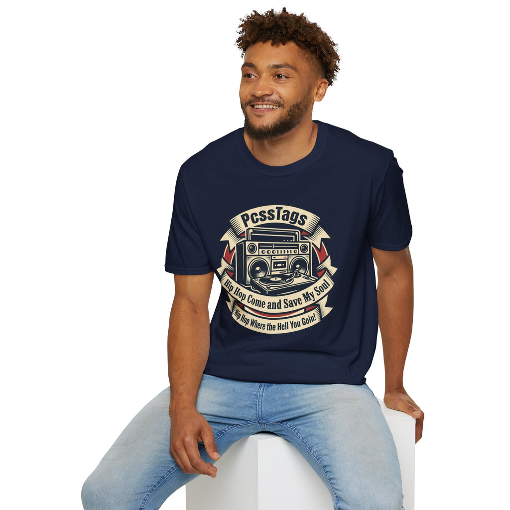 Retro Boombox T-Shirt — "PcssTags" Vintage Hip-Hop Graphic Tee
