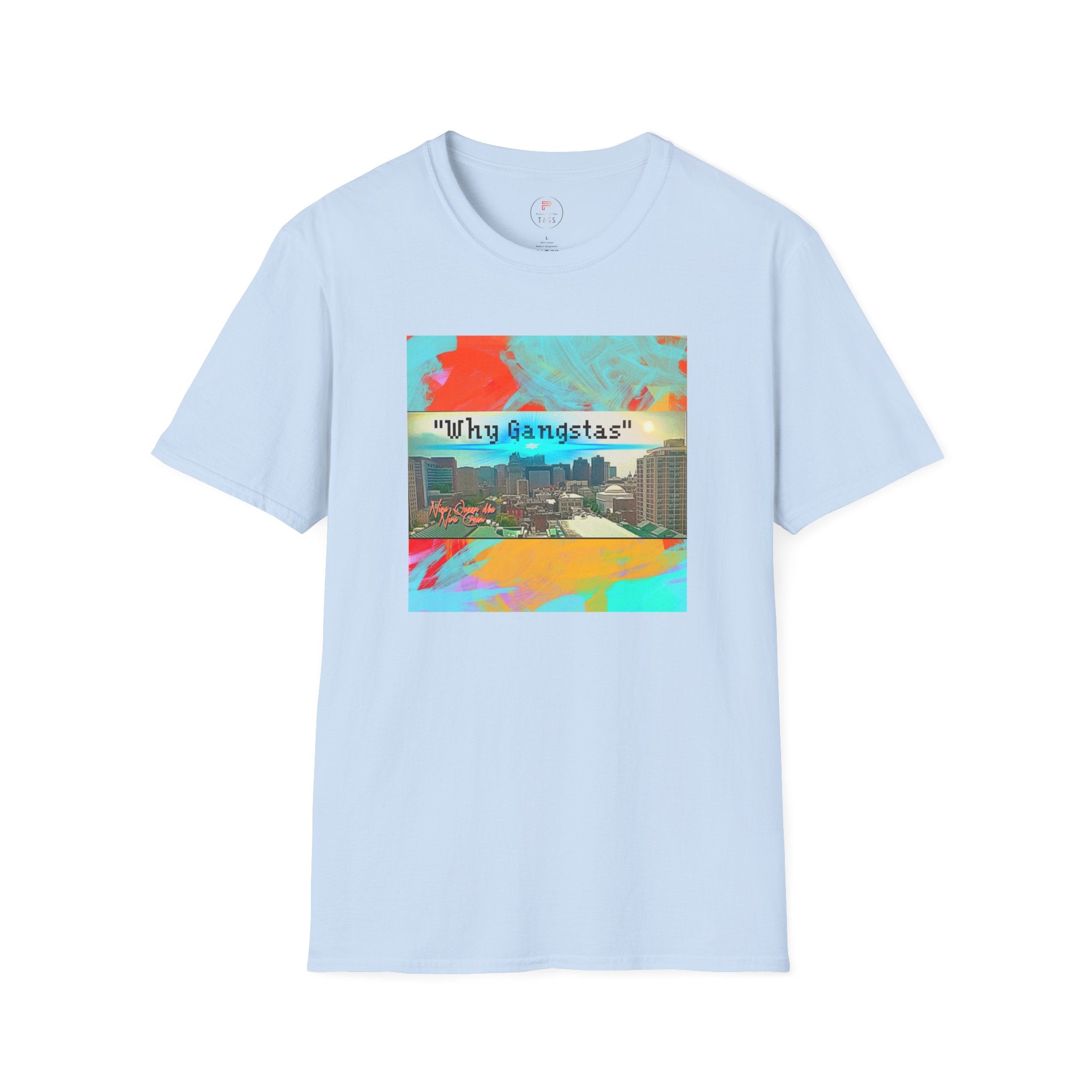 "Why Gangstas" Cityscape T-Shirt — Retro Colorful Streetwear Tee
