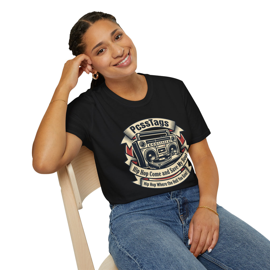 Retro Boombox T-Shirt — "PcssTags" Vintage Hip-Hop Graphic Tee
