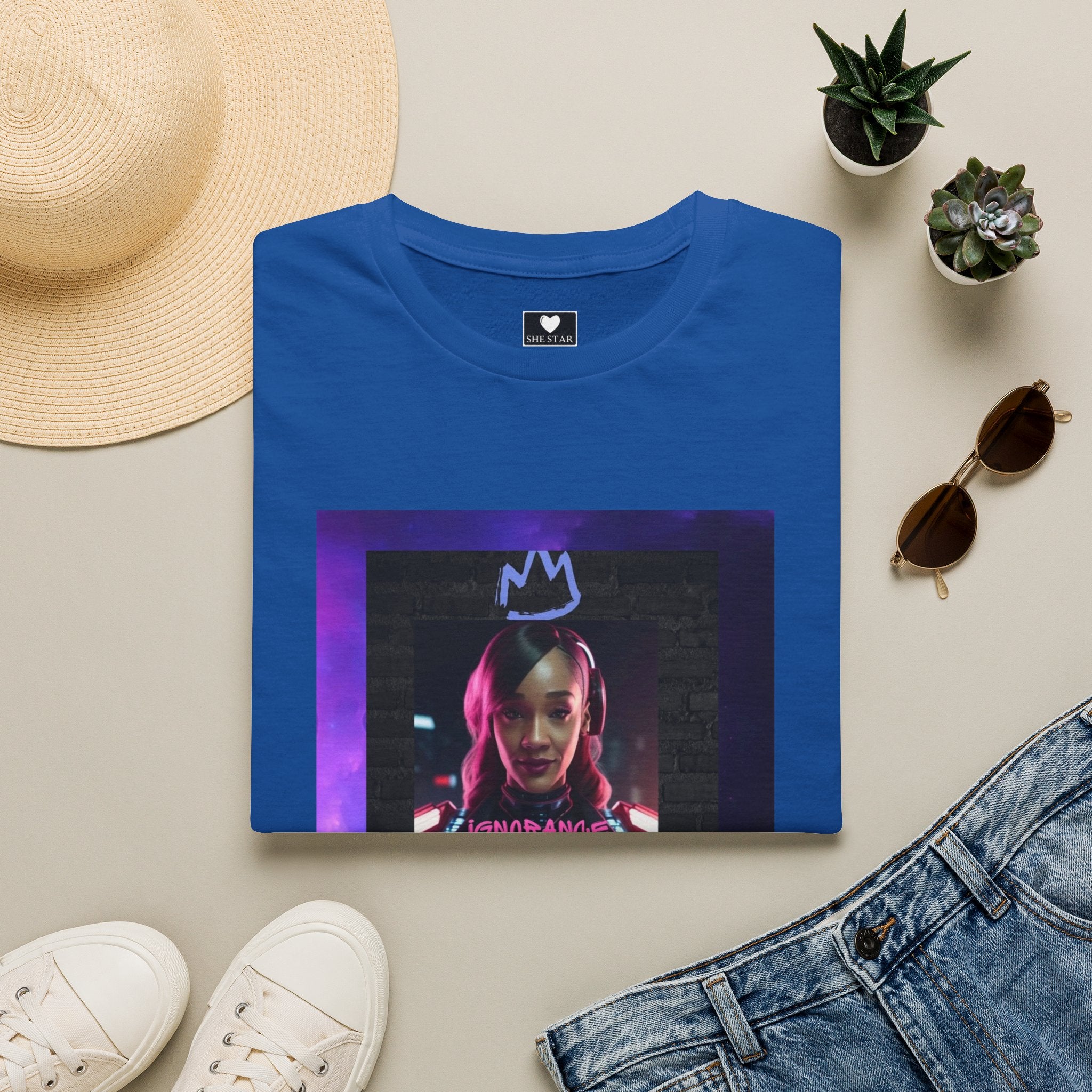 Queen Crown Photo Tee — Neon Portrait Graphic T-Shirt