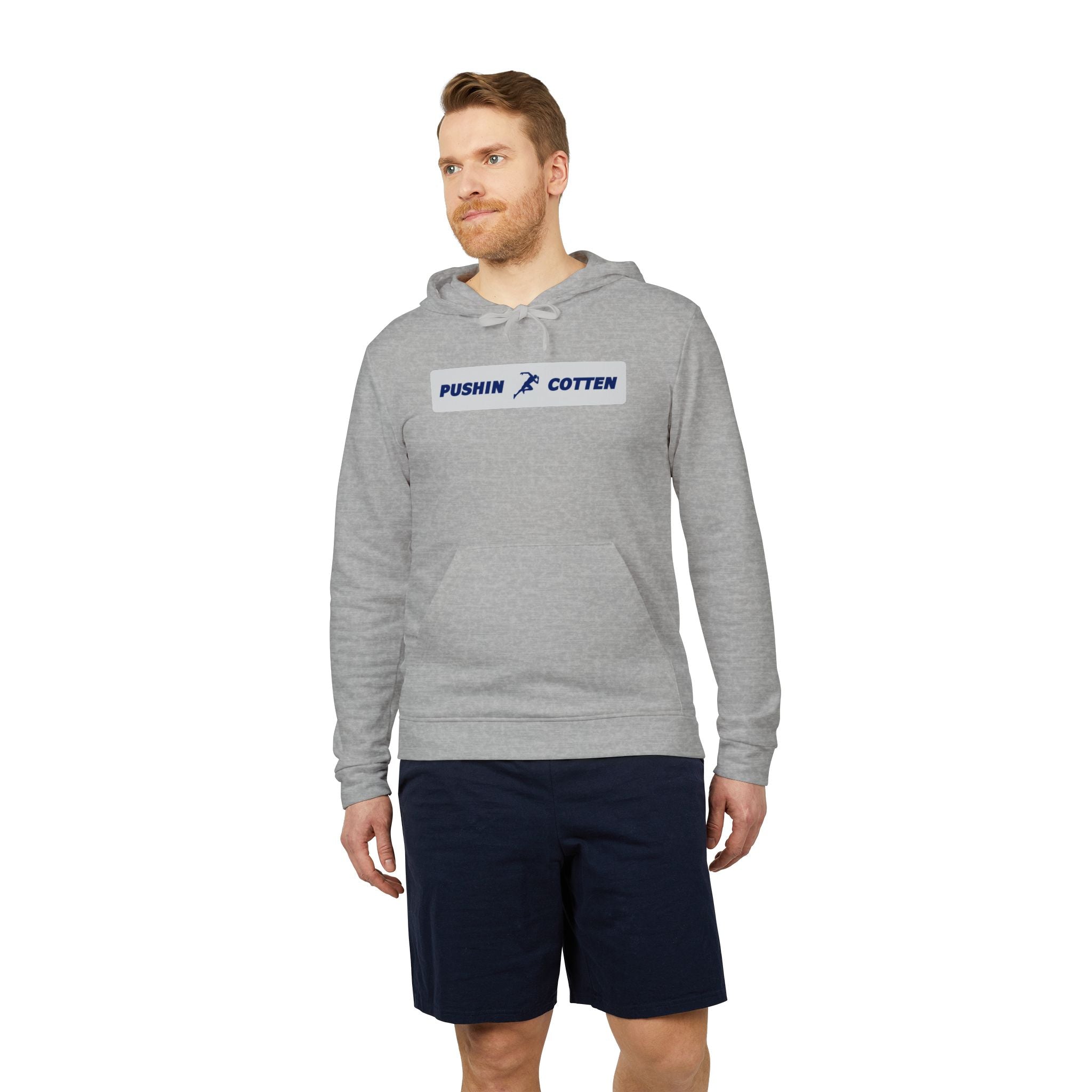 Fleece Hoodie - Pushin Cotten Tags Sports Runnin Man Logo, adidas Arm Logo