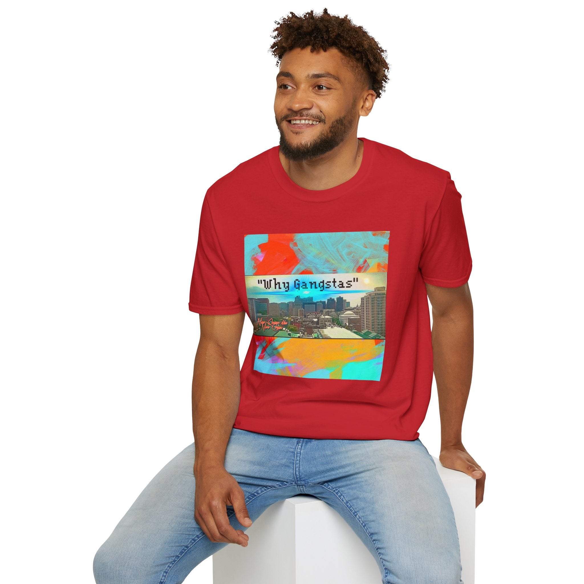 "Why Gangstas" Cityscape T-Shirt — Retro Colorful Streetwear Tee