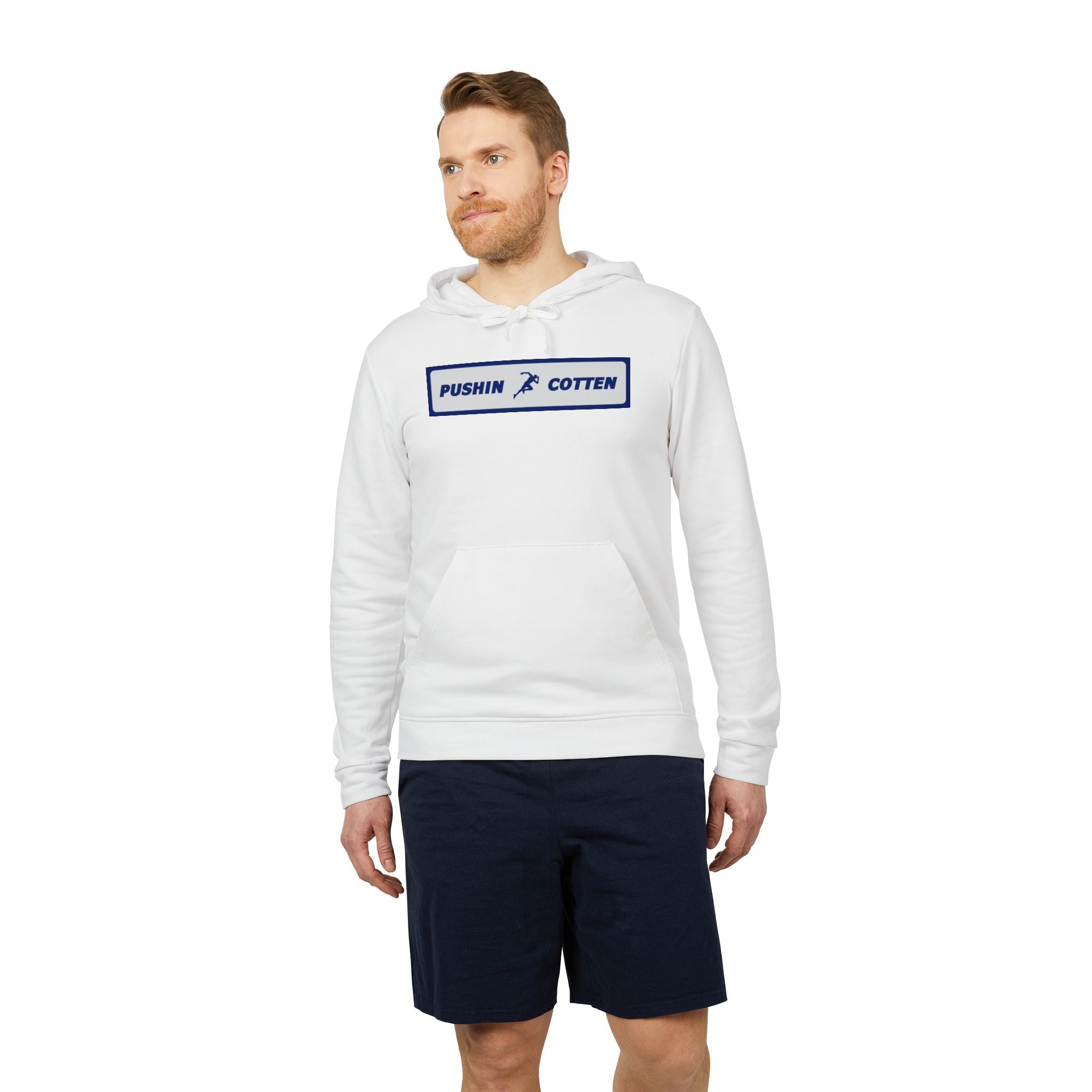 Fleece Hoodie - Pushin Cotten Tags Sports Runnin Man Logo, adidas Arm Logo