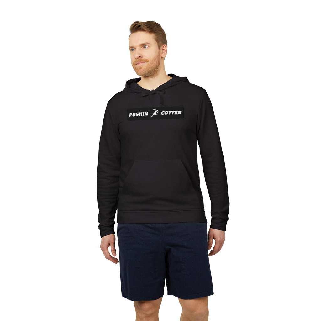 Fleece Hoodie - Pushin Cotten Tags Sports Runnin Man Logo, adidas Arm Logo