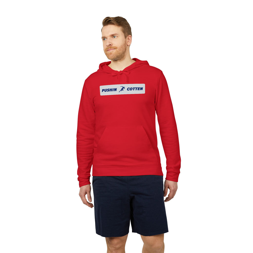 Fleece Hoodie - Pushin Cotten Tags Sports Runnin Man Logo, adidas Arm Logo