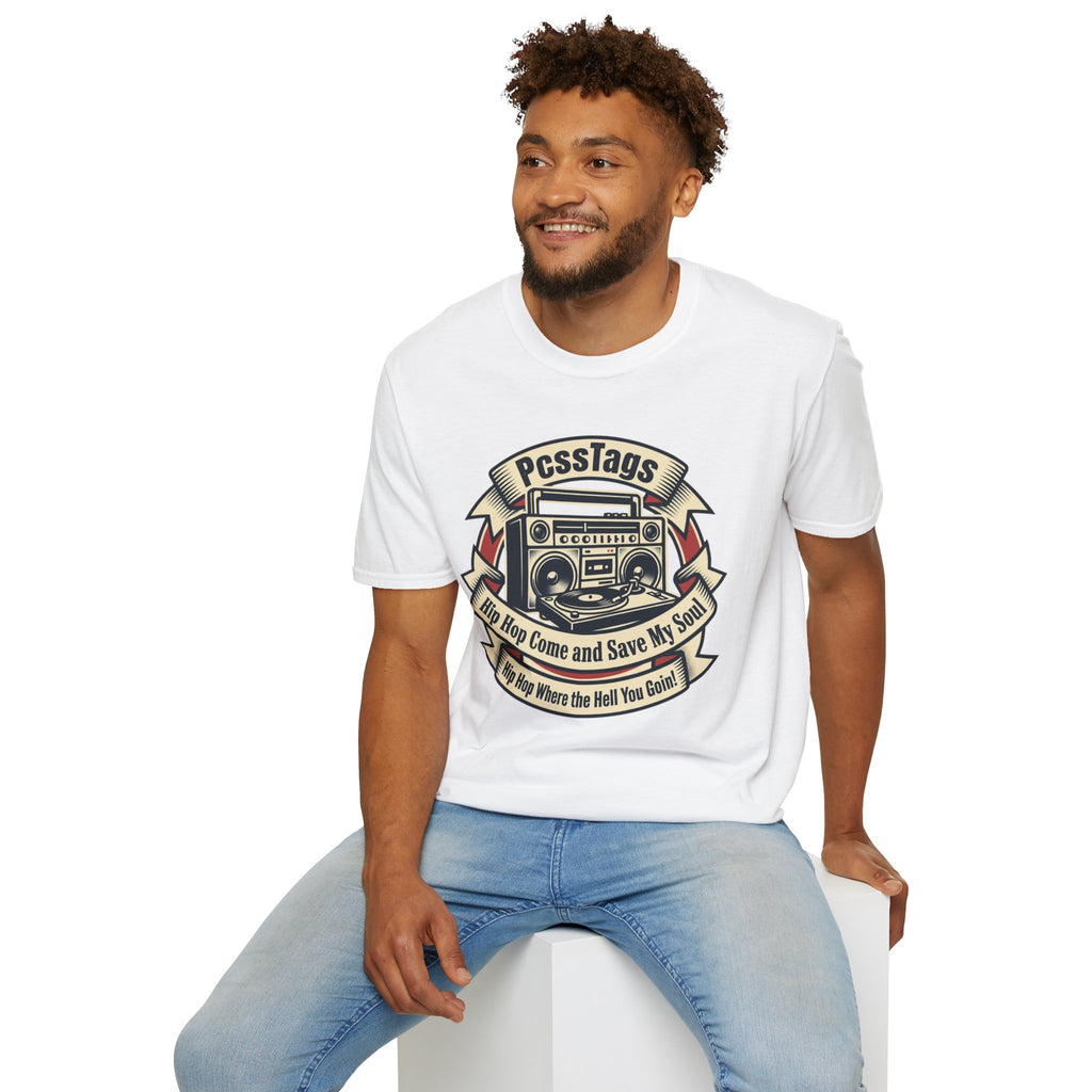 Retro Boombox T-Shirt — "PcssTags" Vintage Hip-Hop Graphic Tee