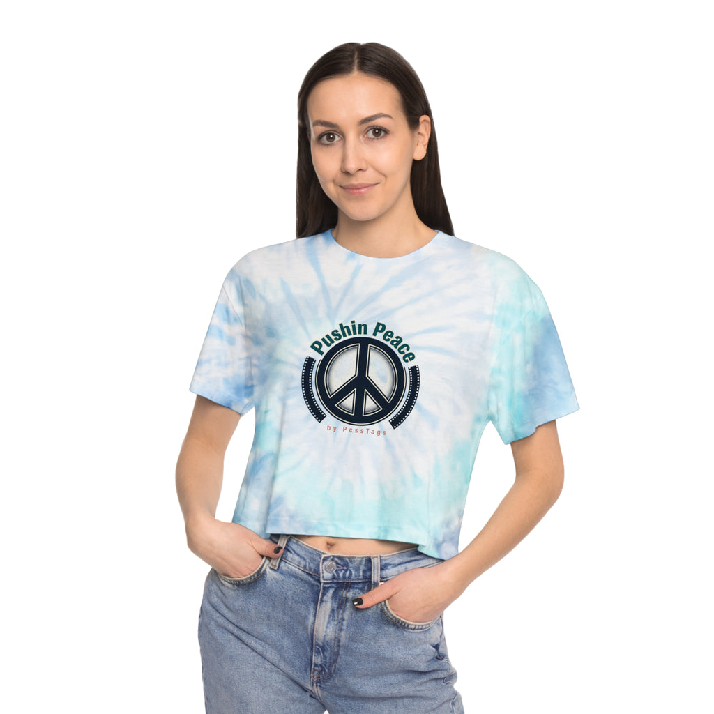 Tie-Dye Crop Tee — "Pushin Peace" Peace Sign Graphic, "Certified Masterpeace" Back