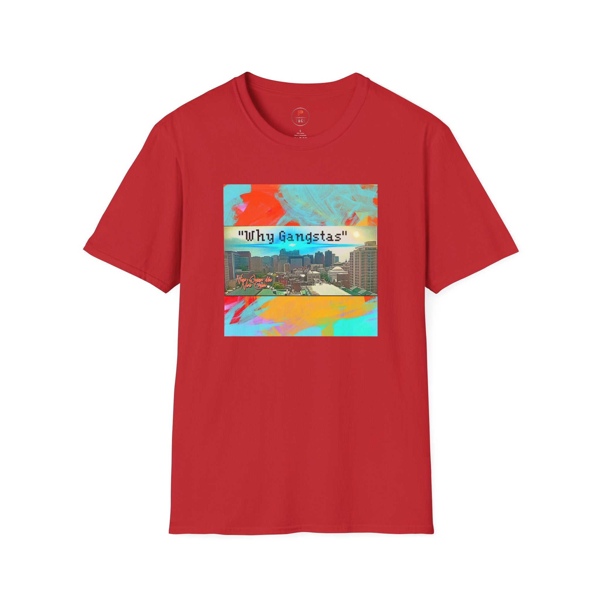 "Why Gangstas" Cityscape T-Shirt — Retro Colorful Streetwear Tee