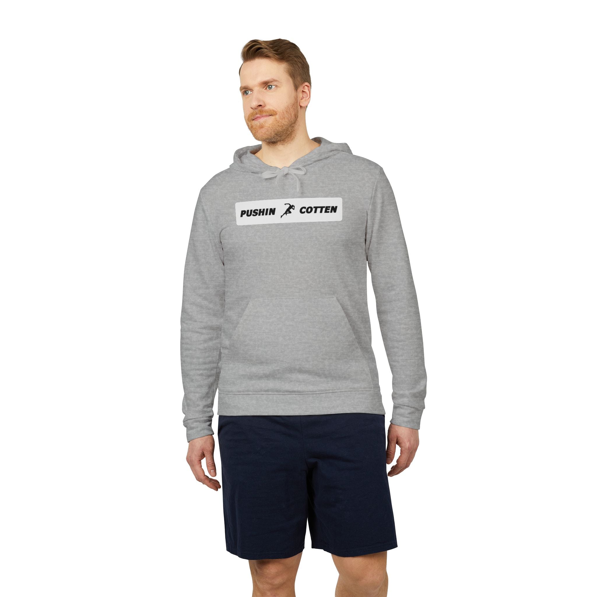 Fleece Hoodie - Pushin Cotten Tags Sports Runnin Man Logo, adidas Arm Logo