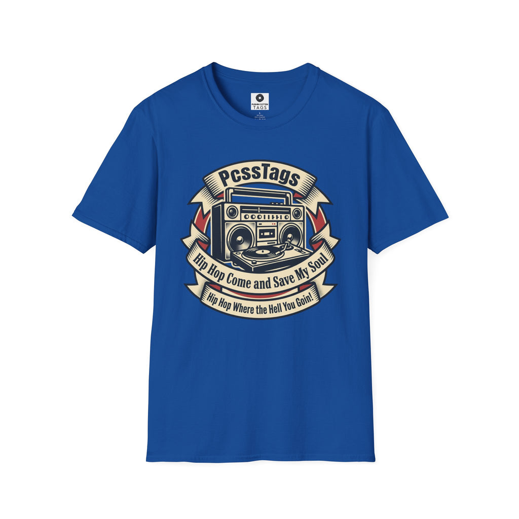 Retro Boombox T-Shirt — "PcssTags" Vintage Hip-Hop Graphic Tee