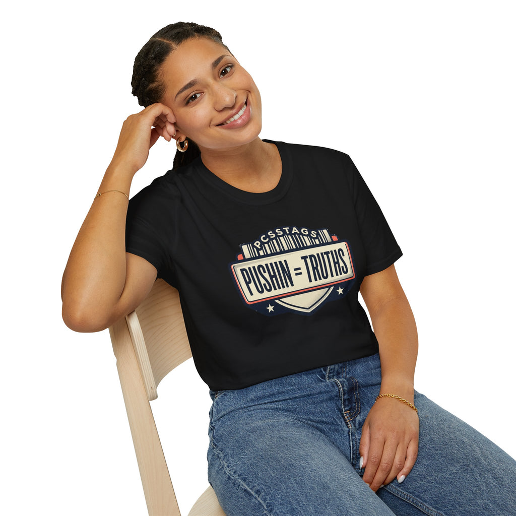 Pushin Truths Graphic T-Shirt — Vintage Badge Design