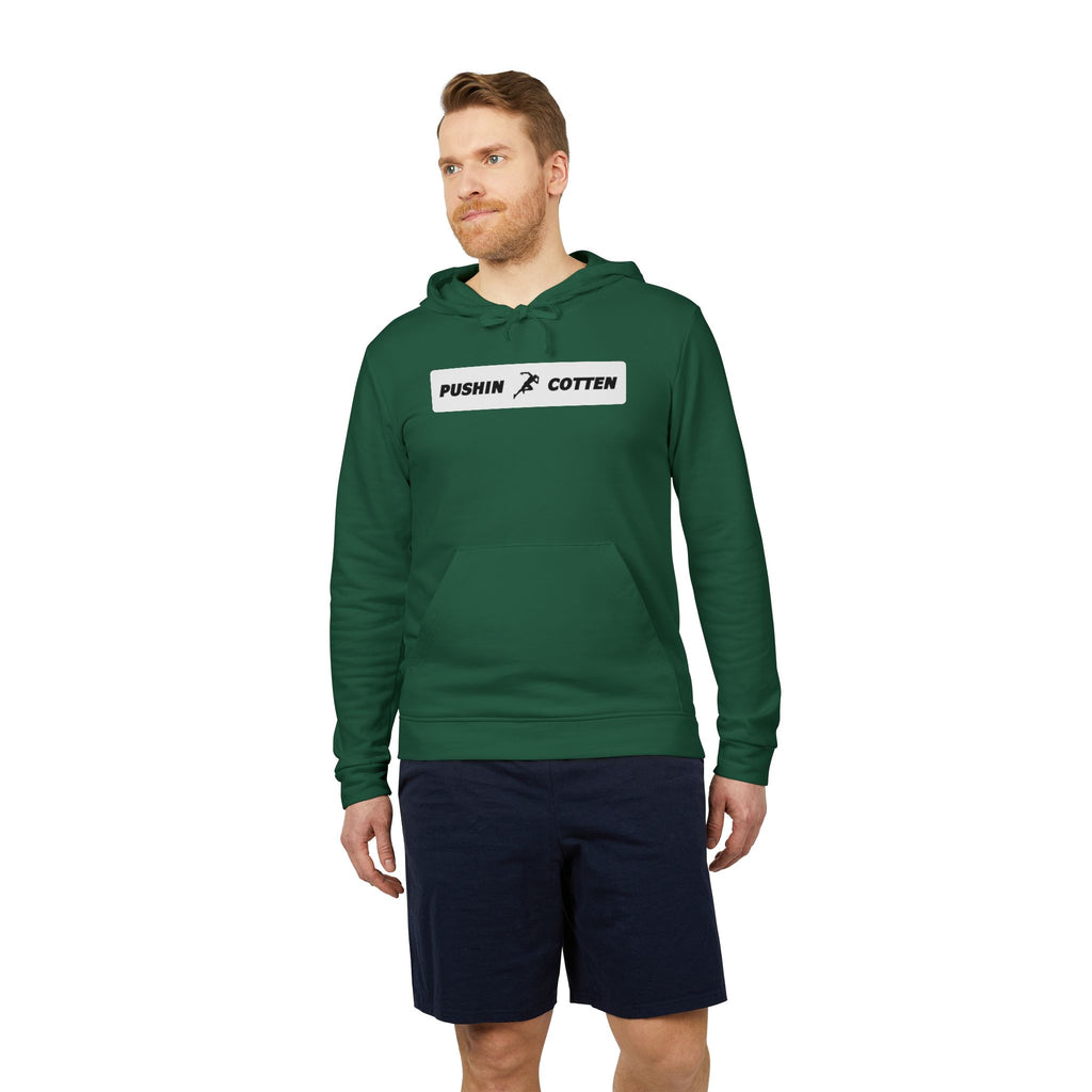 Fleece Hoodie - Pushin Cotten Tags Sports Runnin Man Logo, adidas Arm Logo