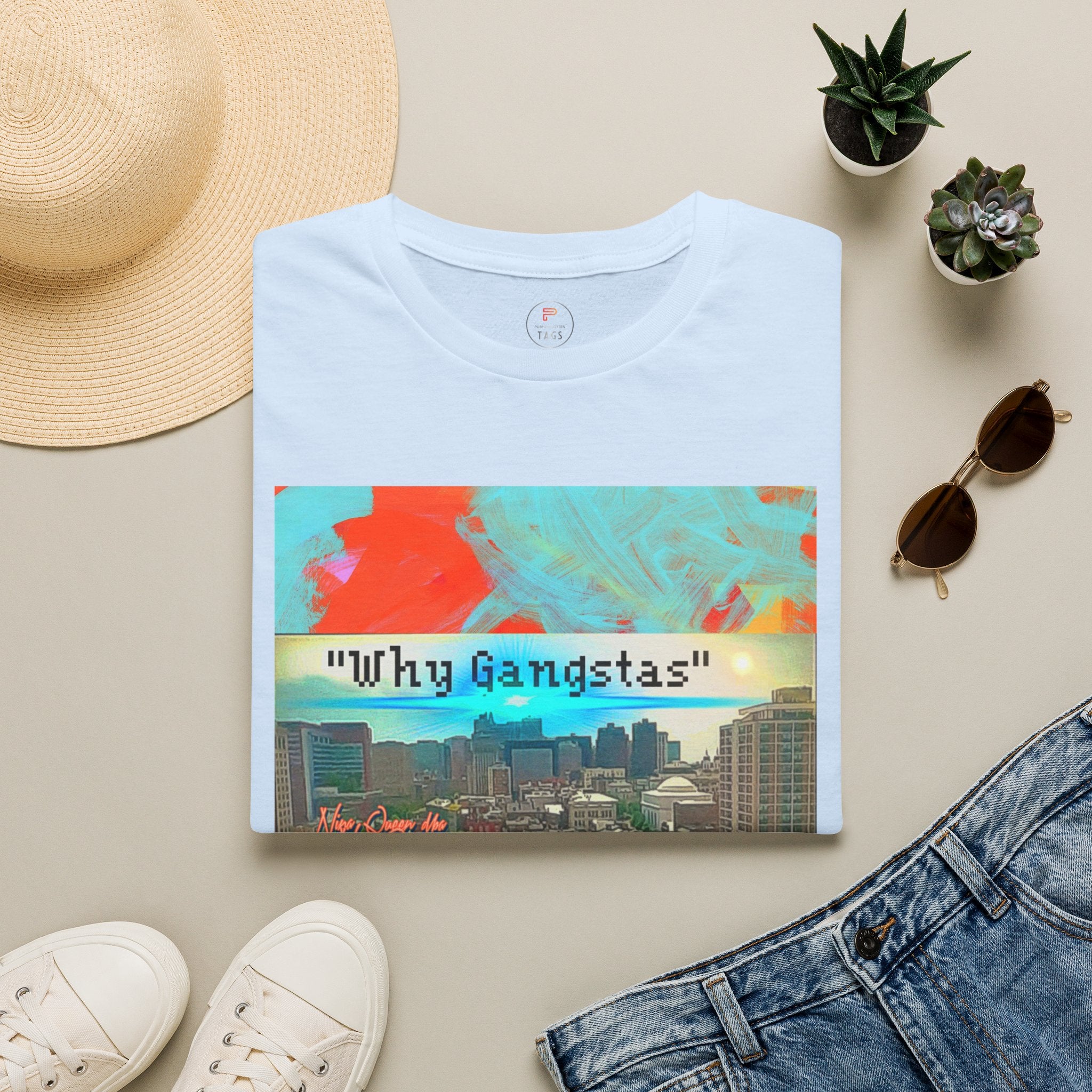 "Why Gangstas" Cityscape T-Shirt — Retro Colorful Streetwear Tee