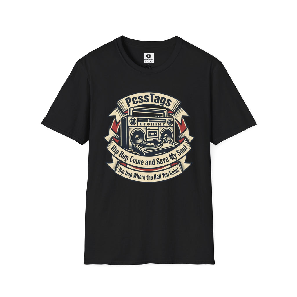 Retro Boombox T-Shirt — "PcssTags" Vintage Hip-Hop Graphic Tee