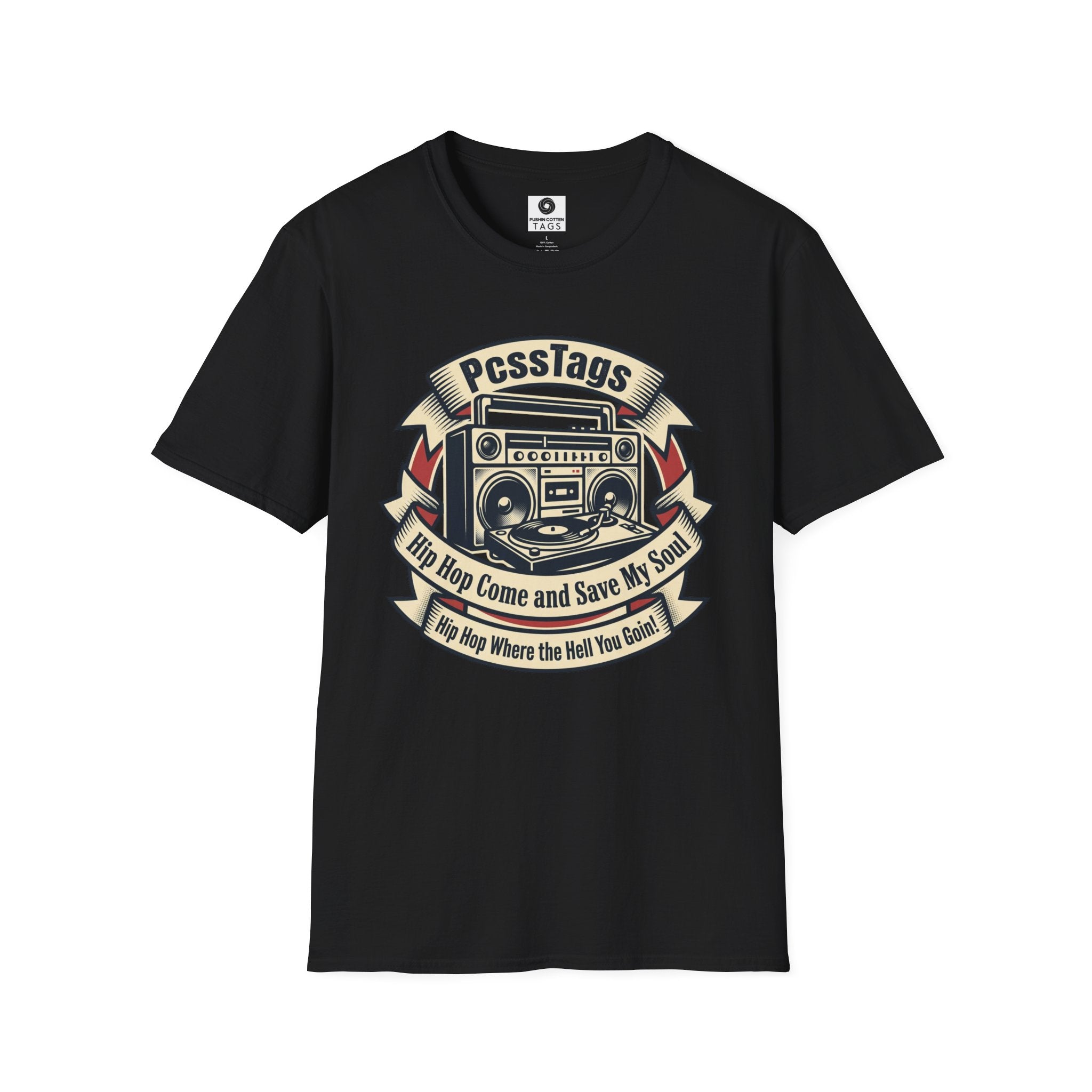 Retro Boombox T-Shirt — "PcssTags" Vintage Hip-Hop Graphic Tee