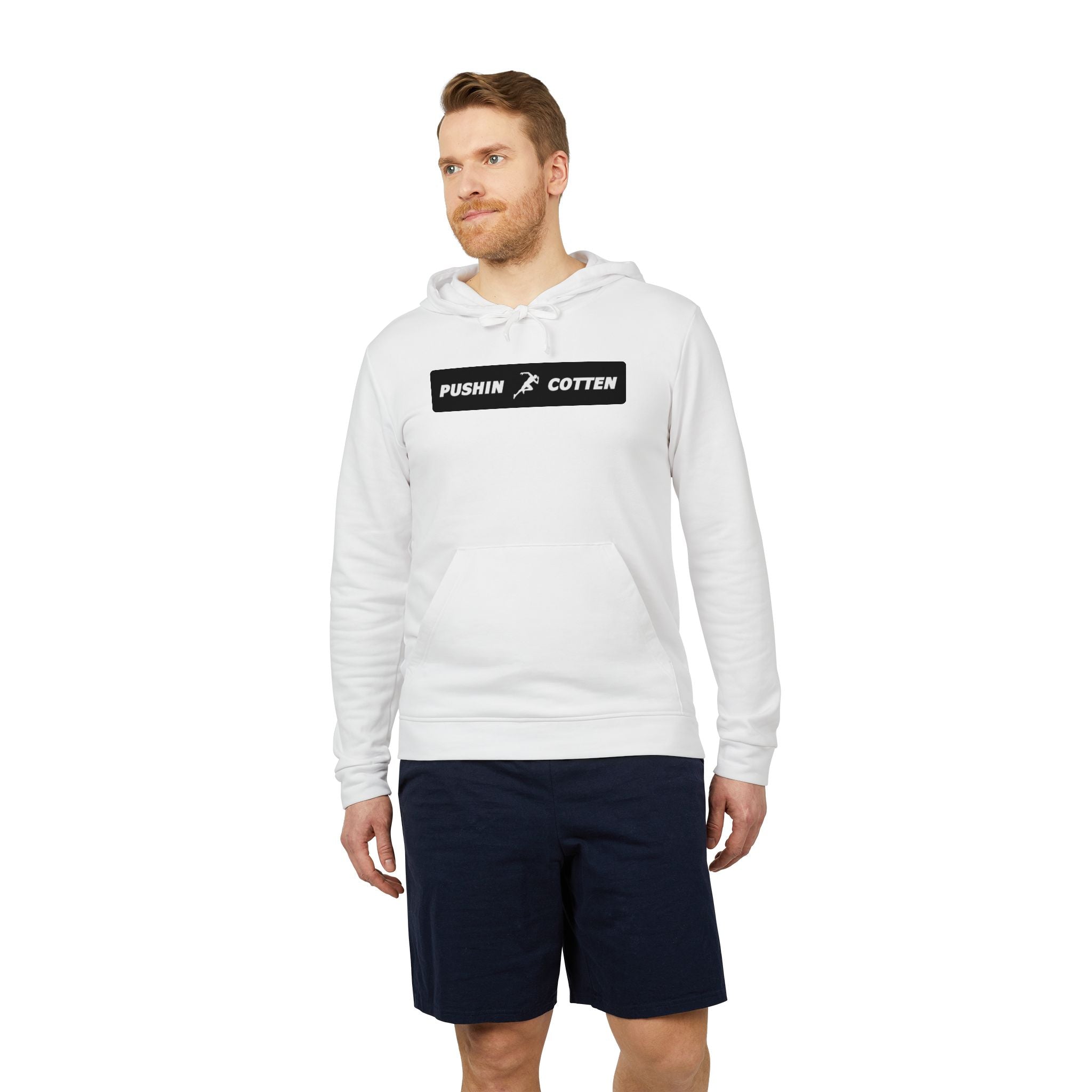 Fleece Hoodie - Pushin Cotten Tags Sports Runnin Man Logo, adidas Arm Logo