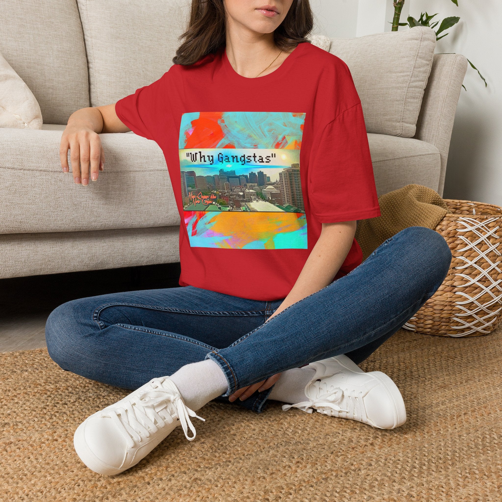 "Why Gangstas" Cityscape T-Shirt — Retro Colorful Streetwear Tee