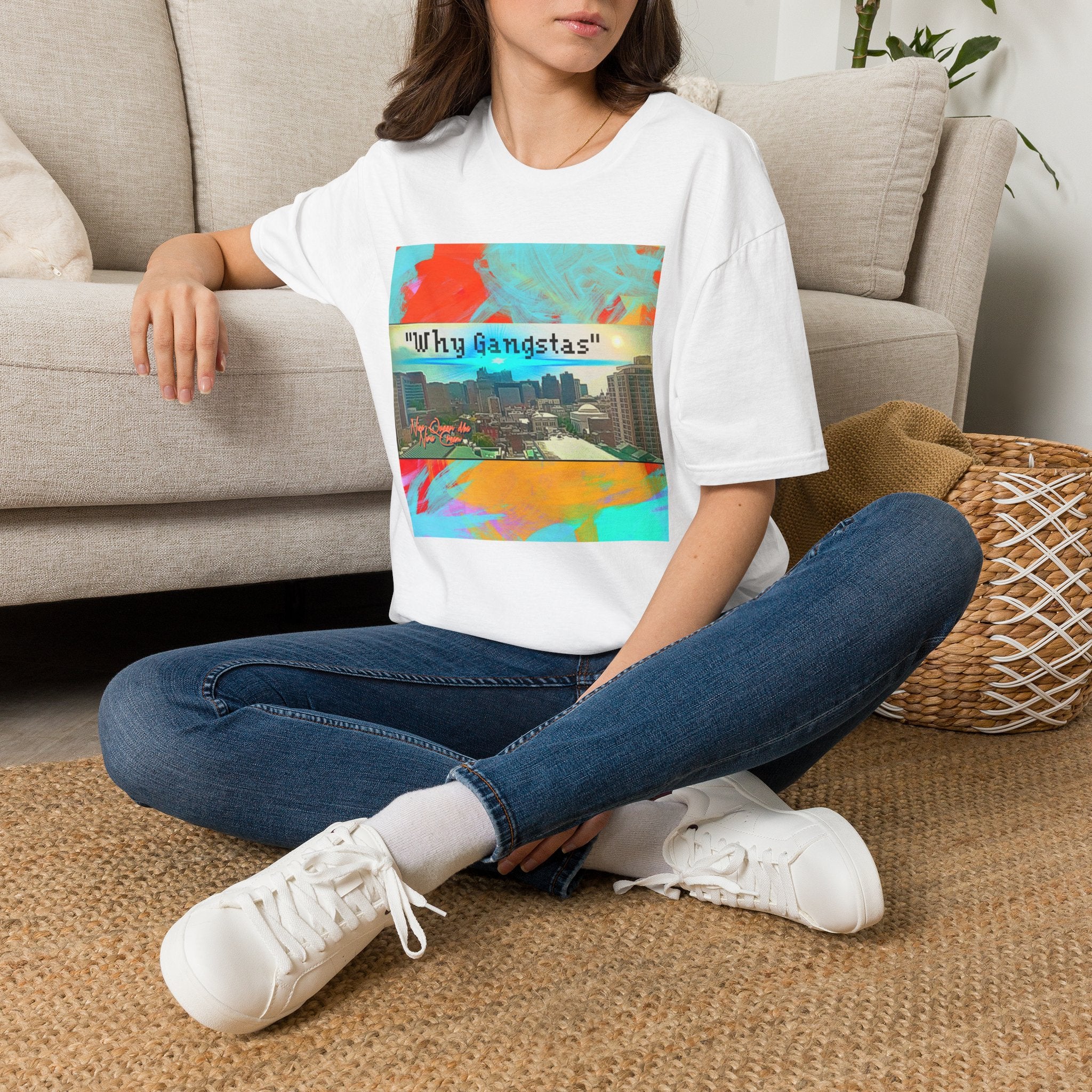 "Why Gangstas" Cityscape T-Shirt — Retro Colorful Streetwear Tee