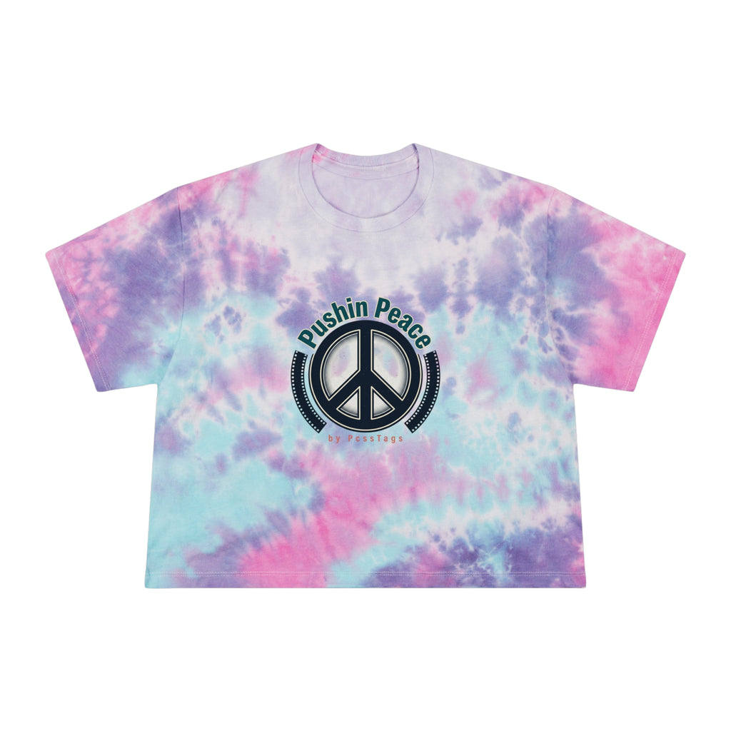 Tie-Dye Crop Tee — "Pushin Peace" Peace Sign Graphic, "Certified Masterpeace" Back
