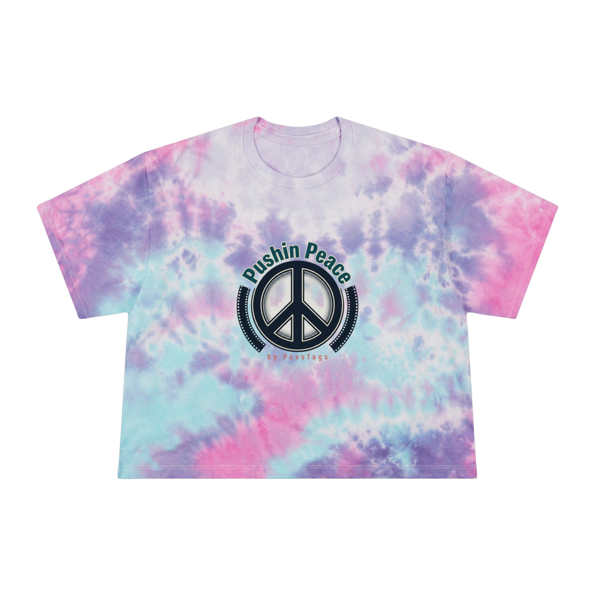 Tie-Dye Crop Tee — "Pushin Peace" Peace Sign Graphic, "Certified Masterpeace" Back