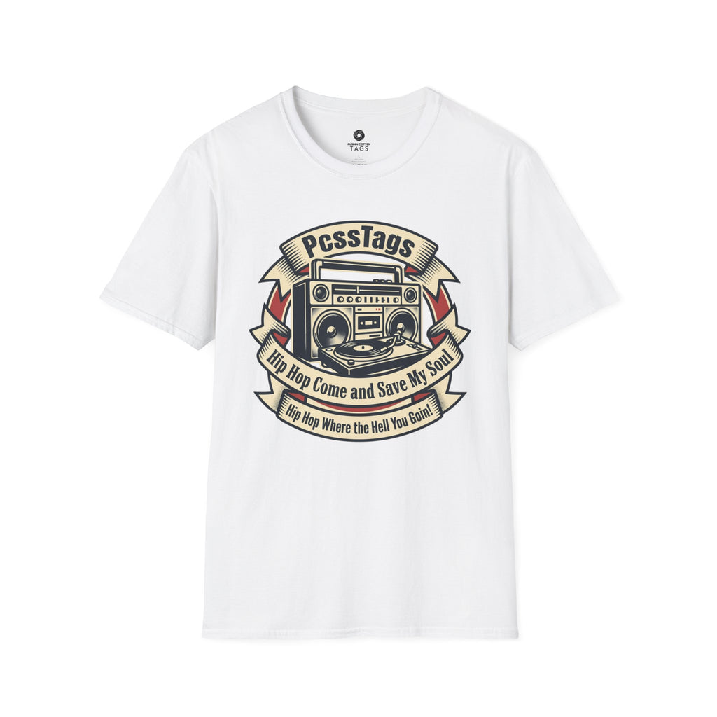 Retro Boombox T-Shirt — "PcssTags" Vintage Hip-Hop Graphic Tee