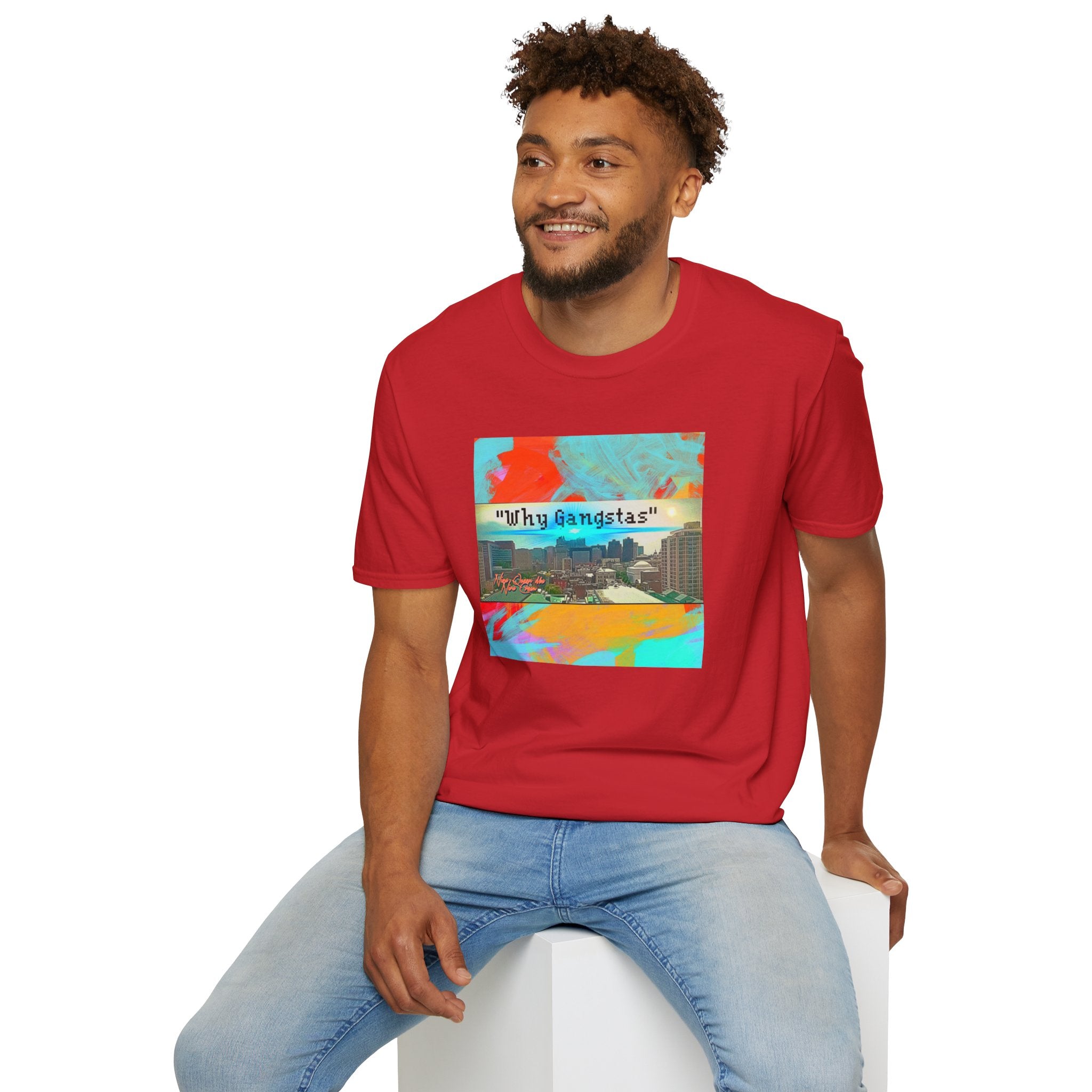"Why Gangstas" Cityscape T-Shirt — Retro Colorful Streetwear Tee