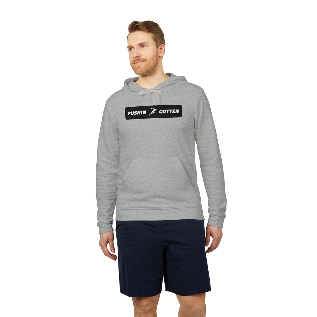 Fleece Hoodie - Pushin Cotten Tags Sports Runnin Man Logo, adidas Arm Logo