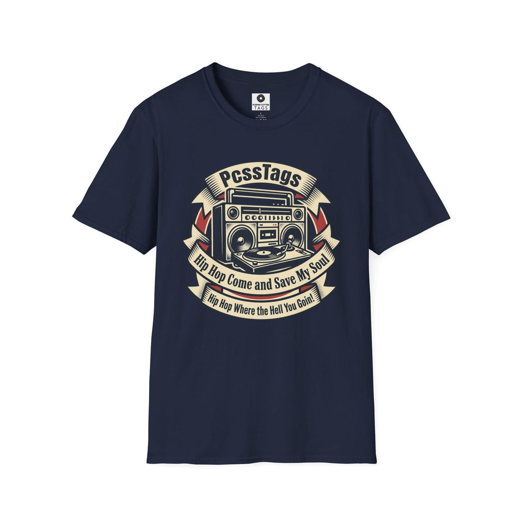 Retro Boombox T-Shirt — "PcssTags" Vintage Hip-Hop Graphic Tee