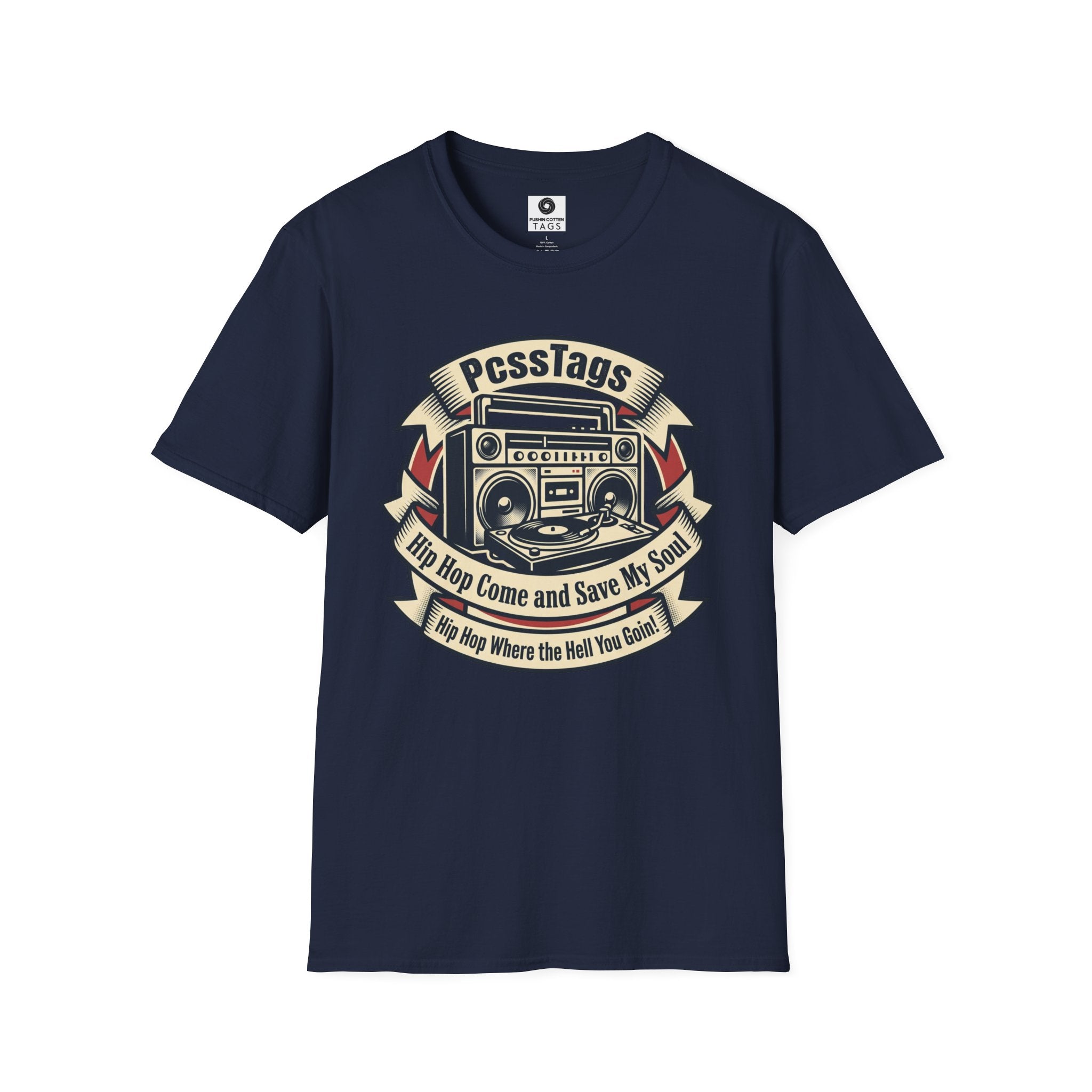 Retro Boombox T-Shirt — "PcssTags" Vintage Hip-Hop Graphic Tee